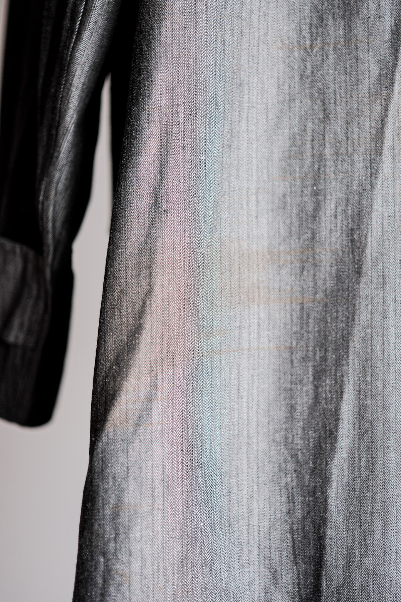 【~40's】French Vintage Salt & Pepper Cotton HBT Work Coat With Chin Strap "Dead Stock"