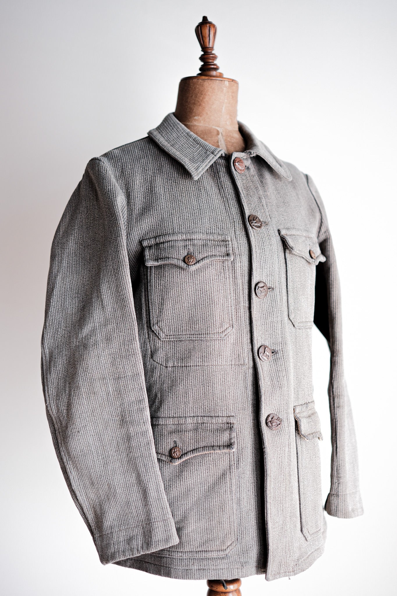 【~50's】French Vintage Gray Cotton Pique Hunting Jacket