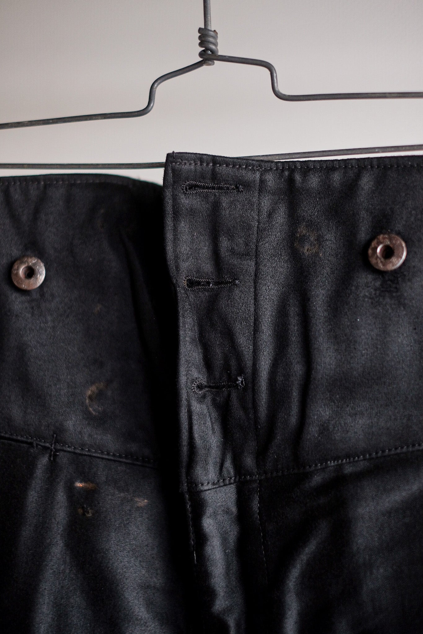 【~30's】French Vintage Black Moleskin Work Pants "Le Mont St. Michel" "Dead Stock"