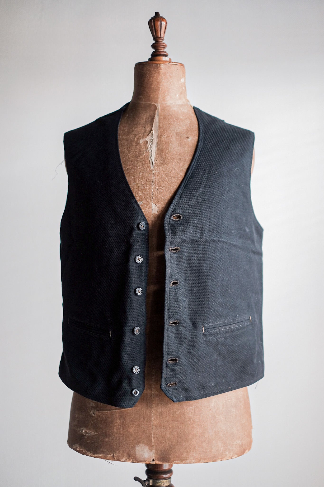 【~10's】French Vintage Black Wool Work Gilet