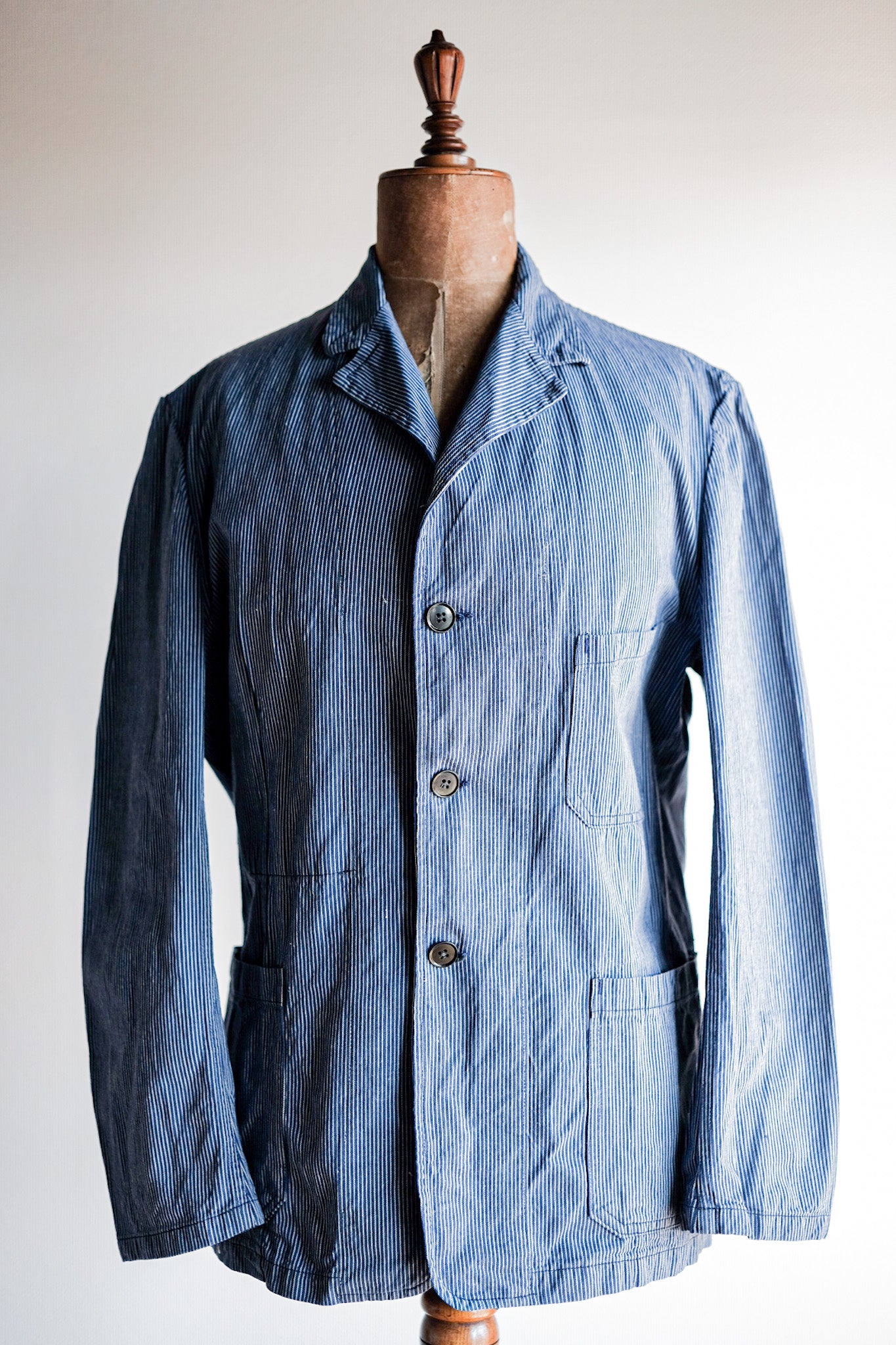 【~60's】French Vintage Cotton Striped Work Jacket "AU MOLINEL"
