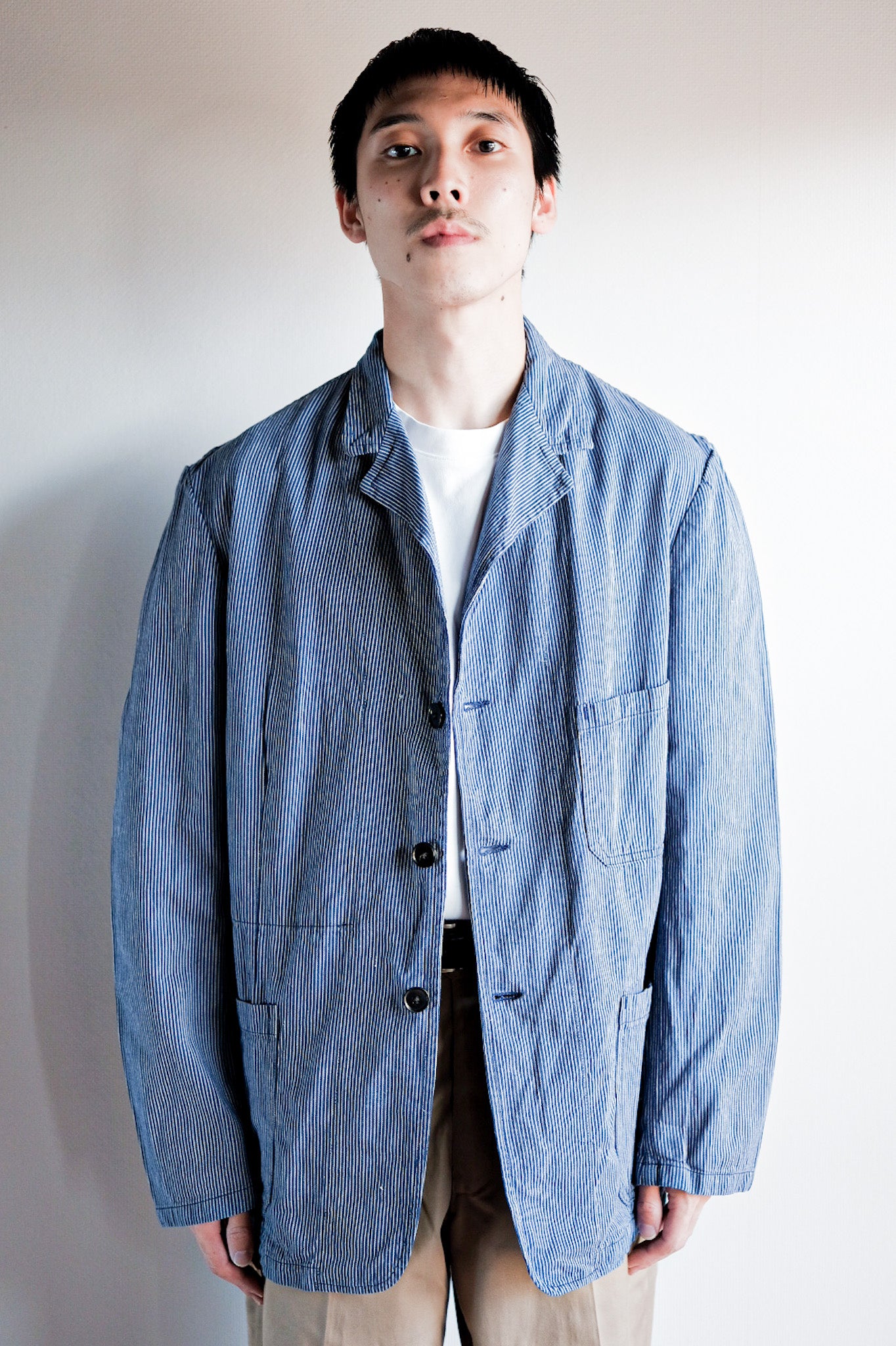 【~60's】French Vintage Cotton Striped Work Jacket "AU MOLINEL"