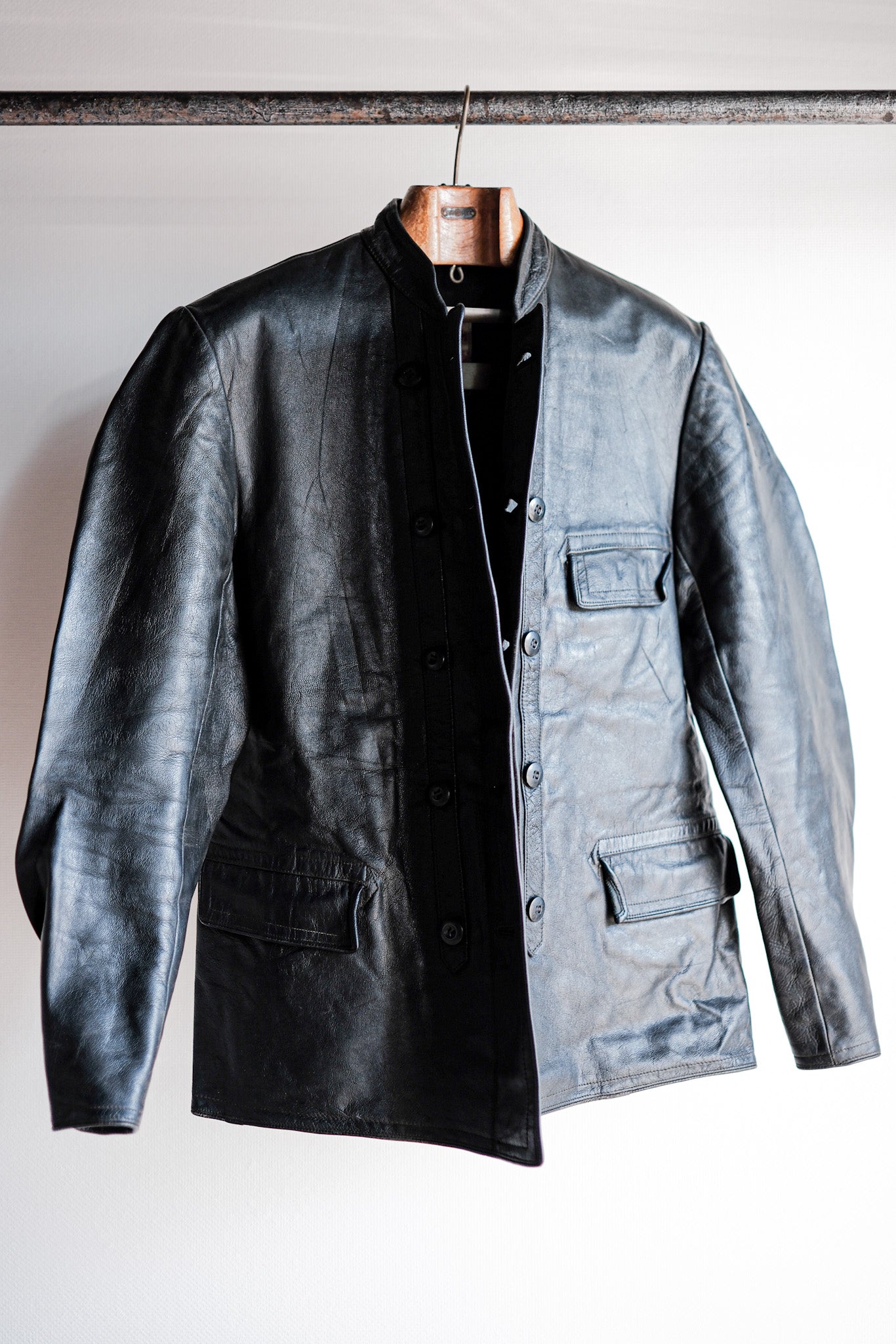 【~40's】Swedish Vintage Double Breasted Leather Jacket