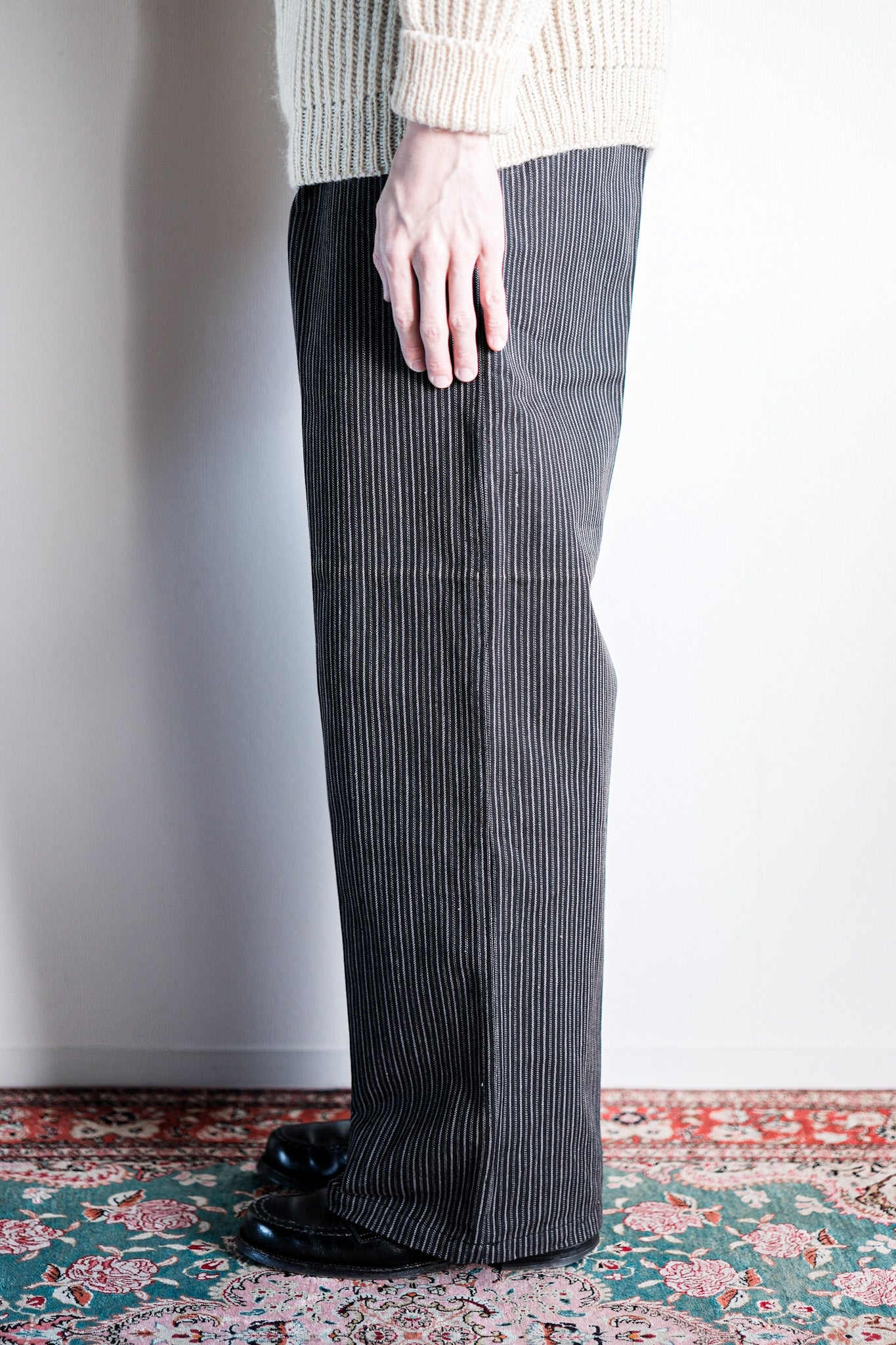 【~40's】French Vintage Cotton Striped Work Pants "Dead Stock"