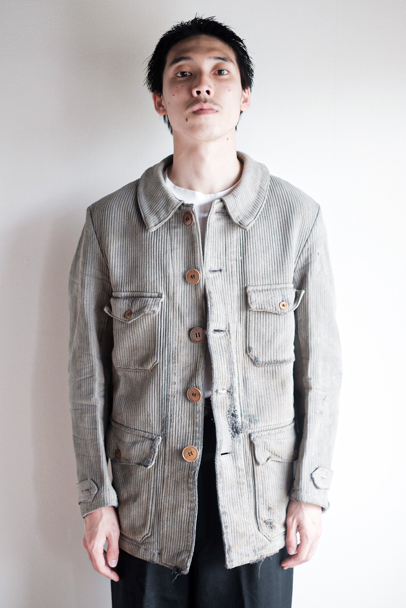 【~40's】French Vintage Gray Cotton Pique Hunting Jacket