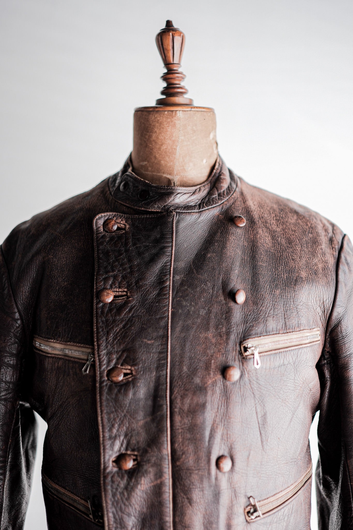 【~30's】German Vintage Double Breasted Motorcycle Leather Jacket