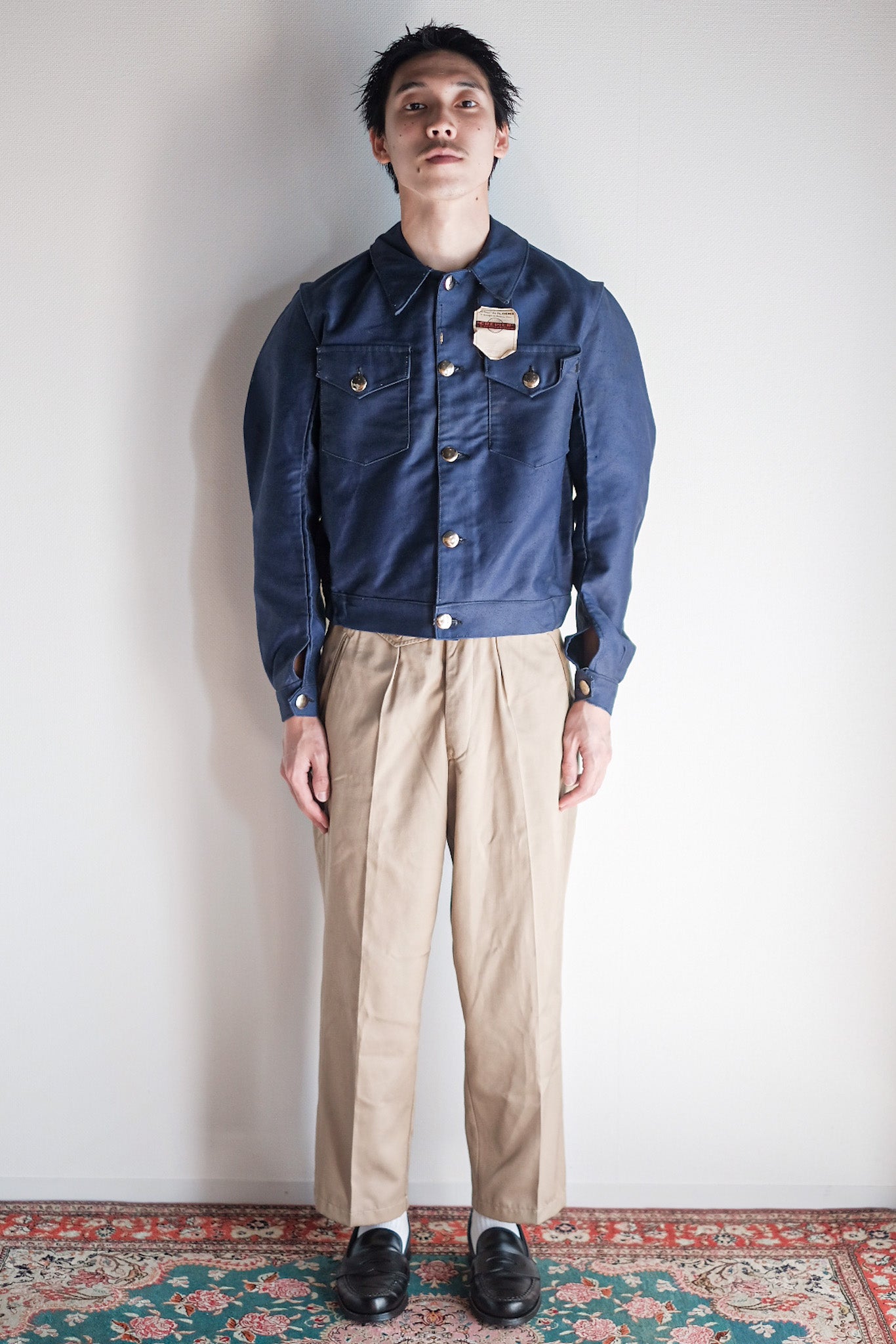 【~40's】French Vintage Blue Moleskin Cyclist Jacket "Dead Stock"