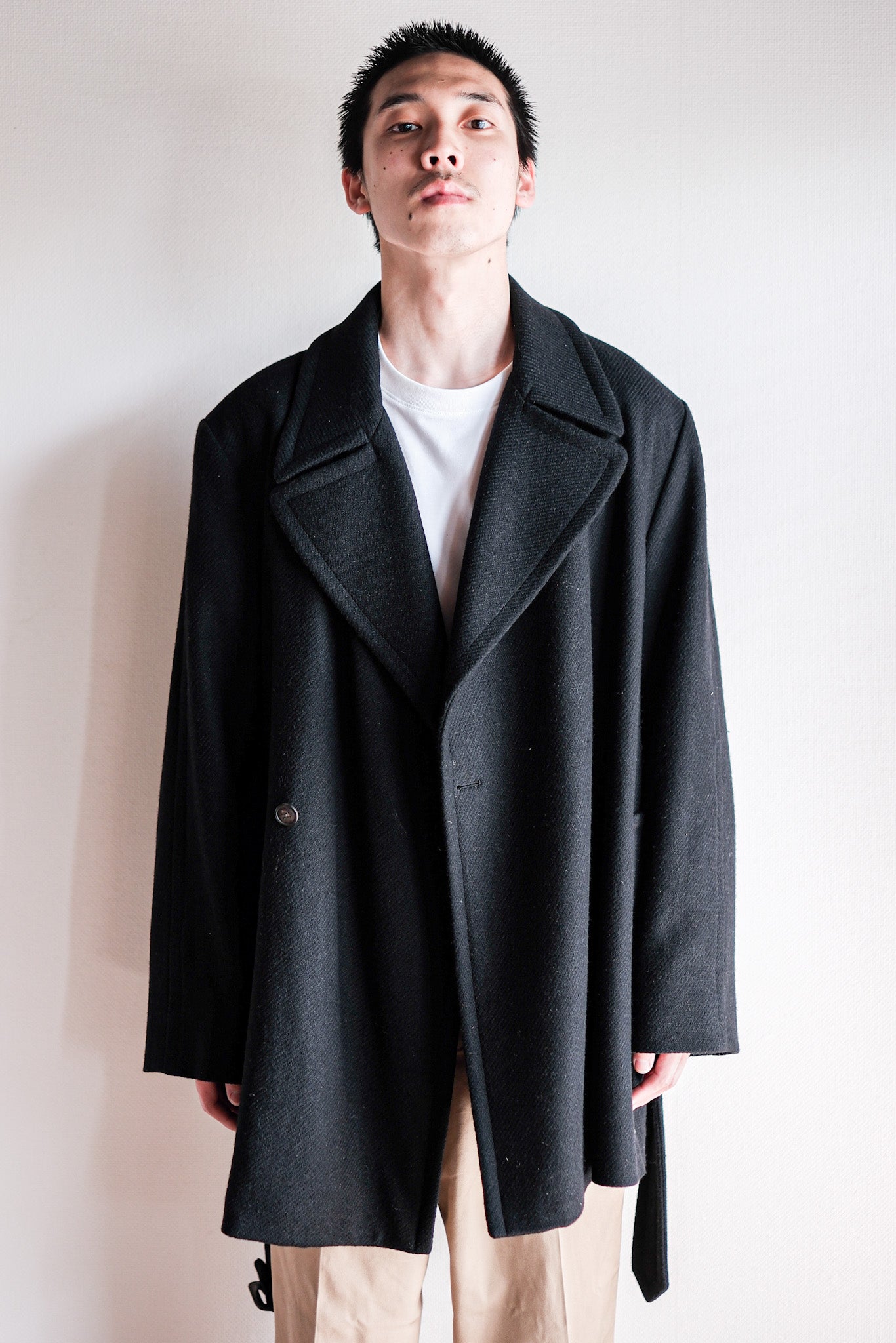 【~00's】Old Hermès Paris Cashmere Mix Wool Belted Coat by Martin Margiela