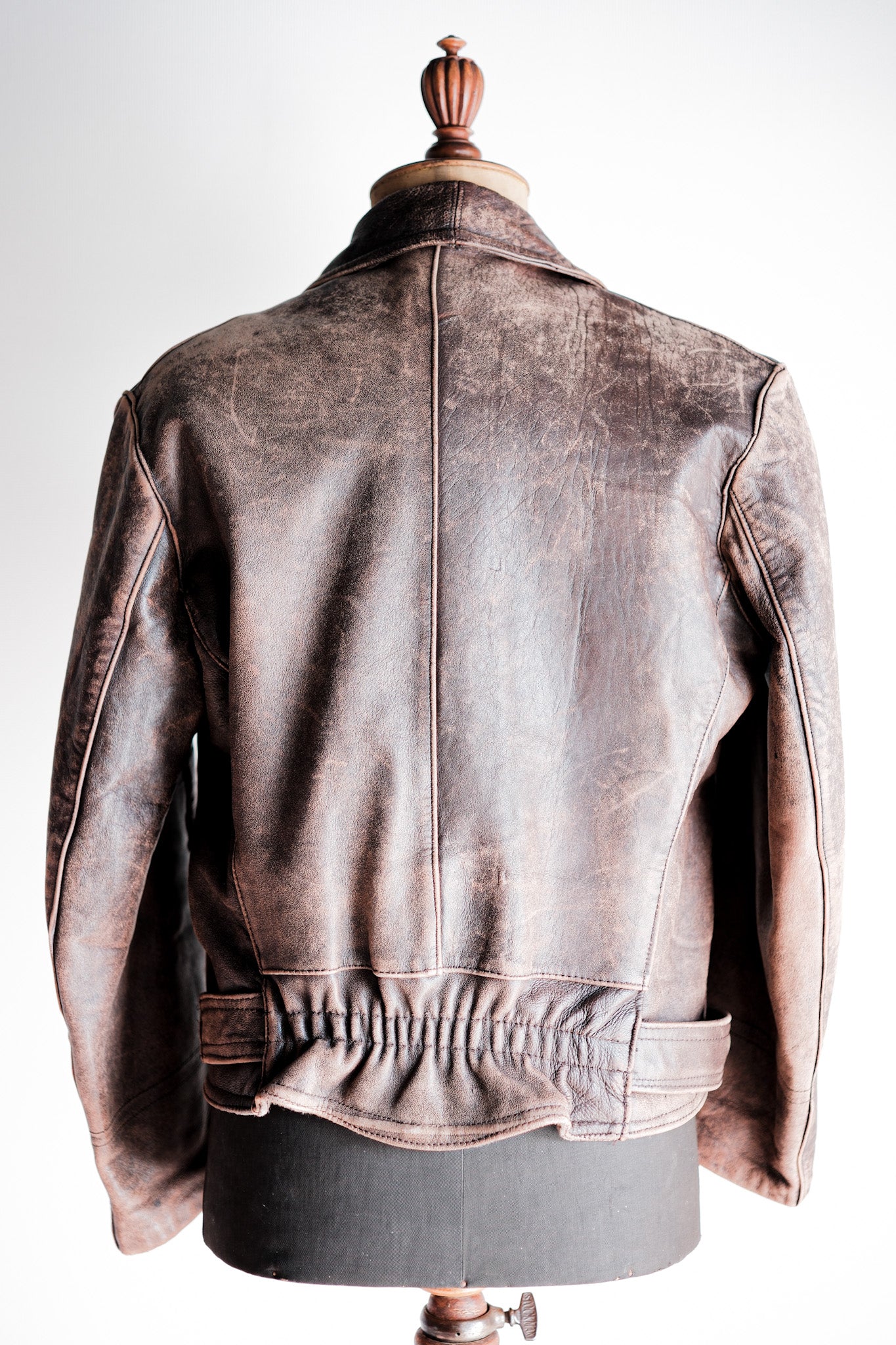【~50's】French Vintage Le Corbusier Type Double Breasted Leather Jacket "Unusual Pattern"