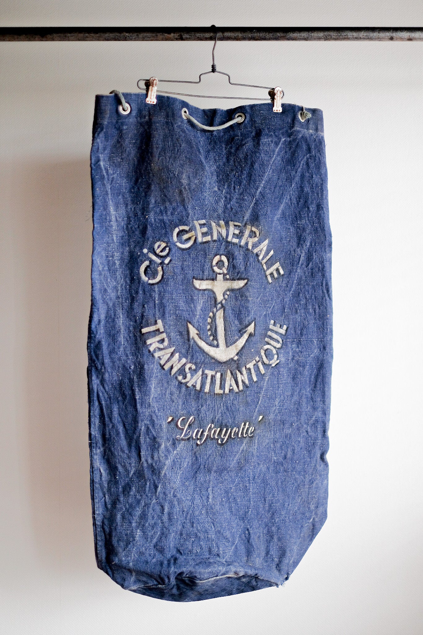 【~30's】French Vintage Indigo Hemp Linen Duffle Bag "MS Lafayette"