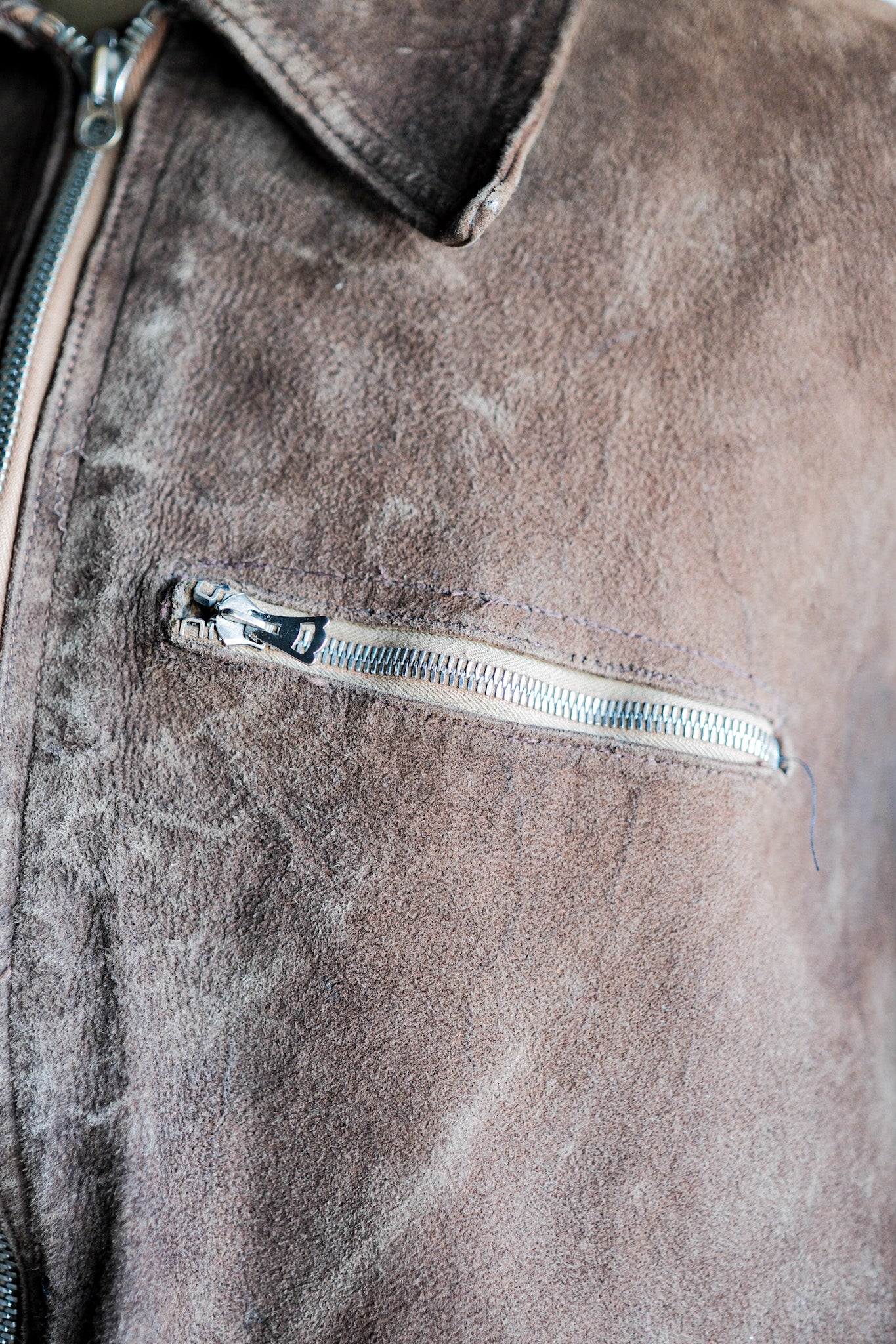 【~30’s】French Vintage Suede Leather Cyclist Jacket