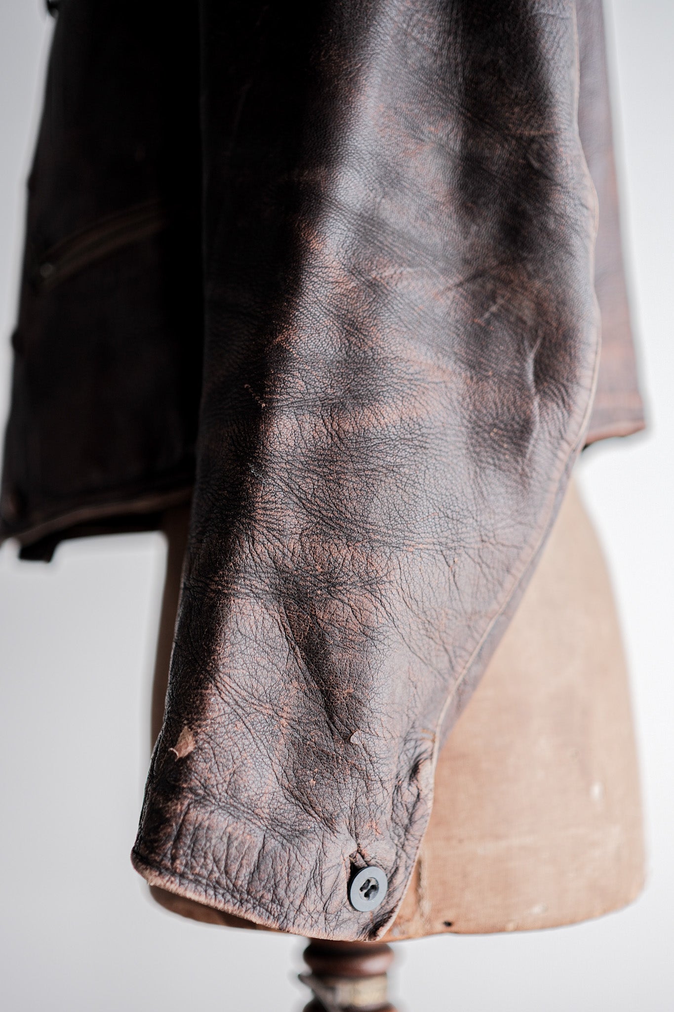 【~30's】German Vintage Double Breasted Motorcycle Leather Jacket
