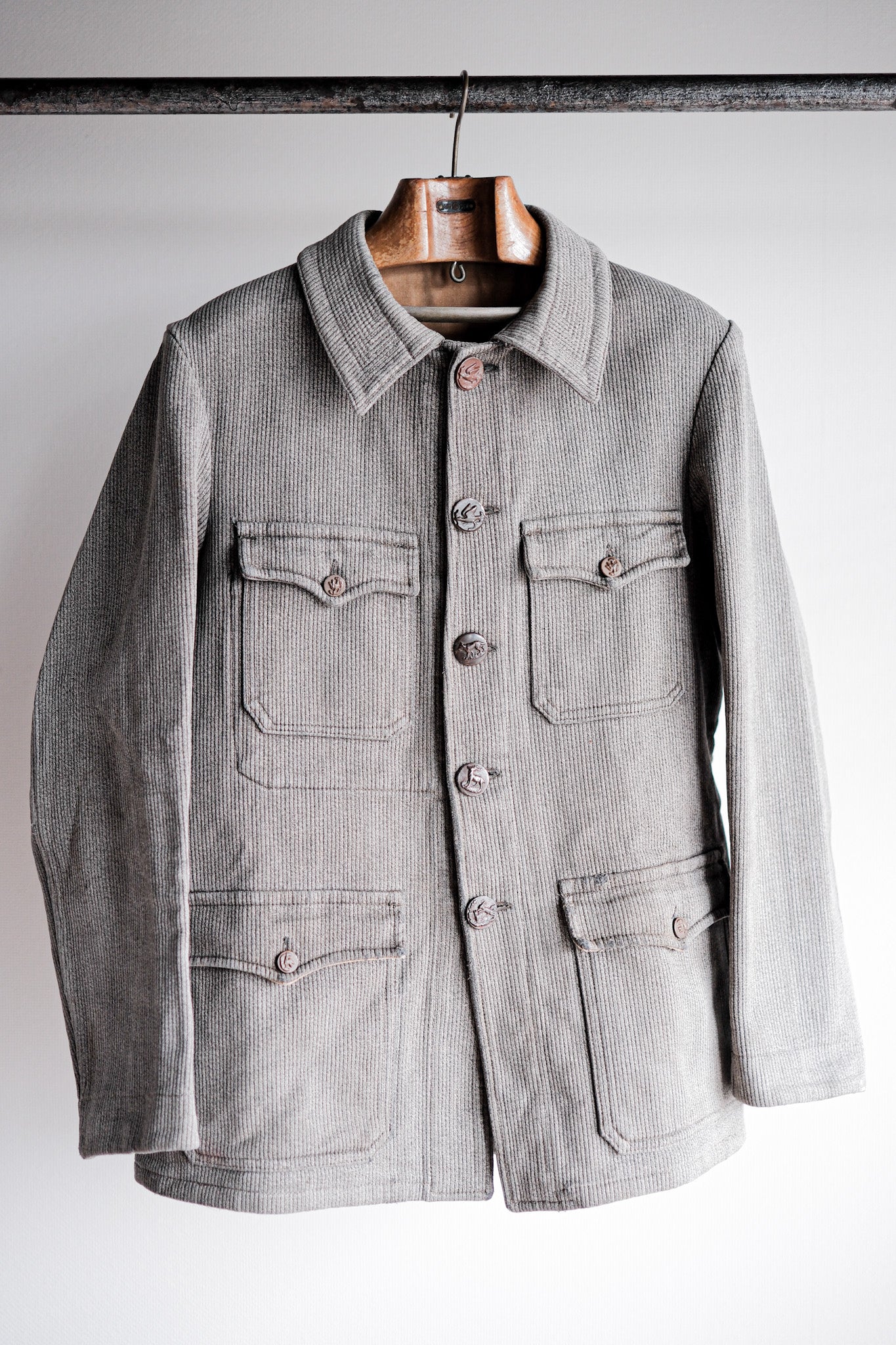 【~50's】French Vintage Gray Cotton Pique Hunting Jacket