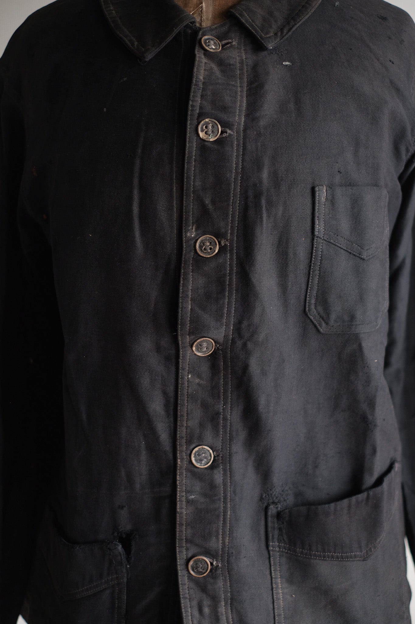 【~20's】French Vintage Black Moleskin Work Jacket "6 Buttons"