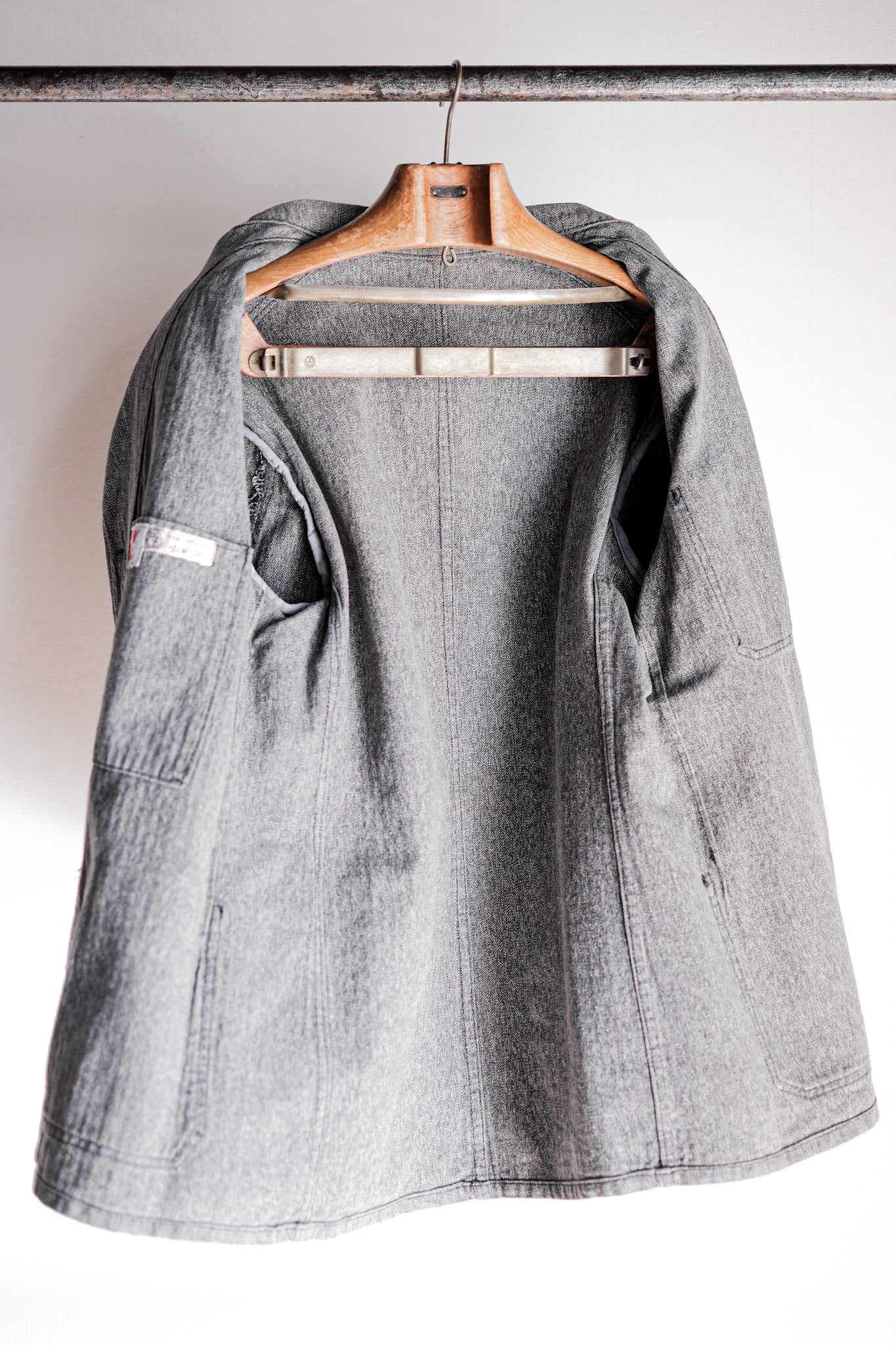 【~50's】French Vintage Salt & Pepper Cotton HBT Lapel Work Jacket