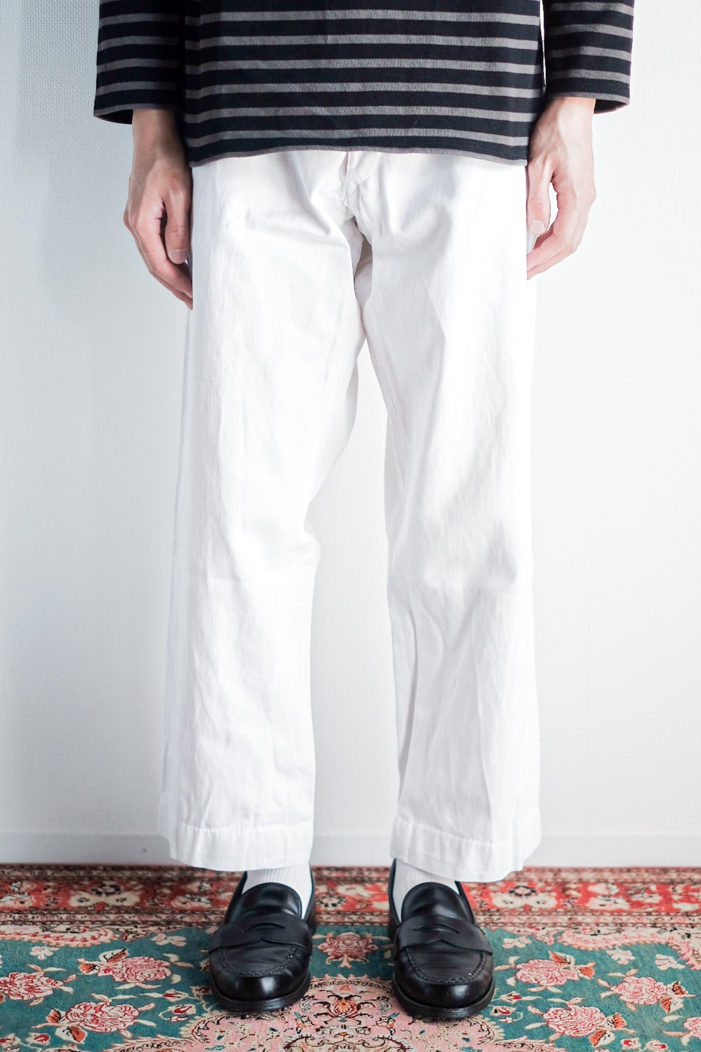 【~30's】French Navy White Cotton Trousers