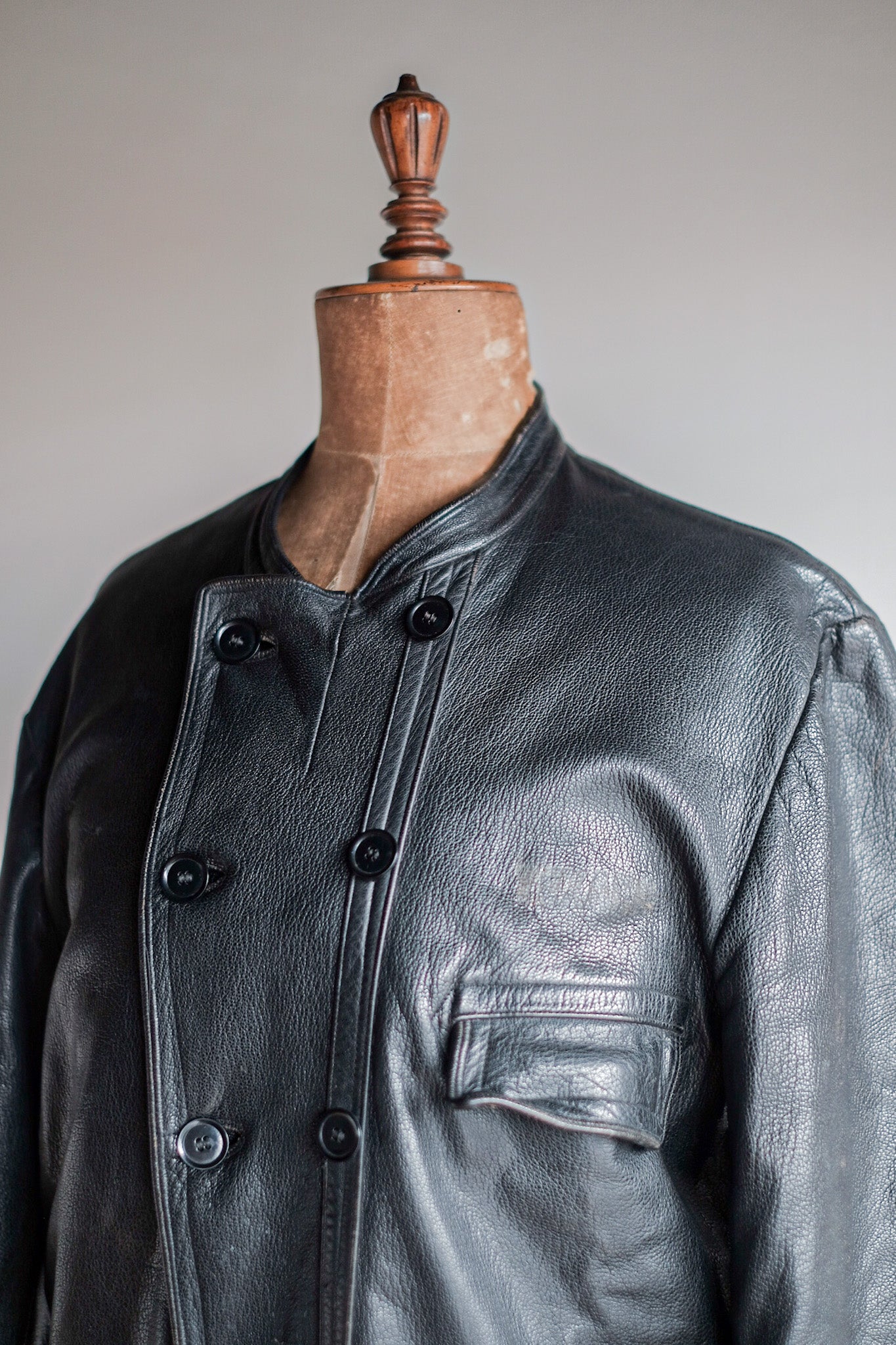 【~40's】Swedish Vintage Double Breasted Leather Jacket