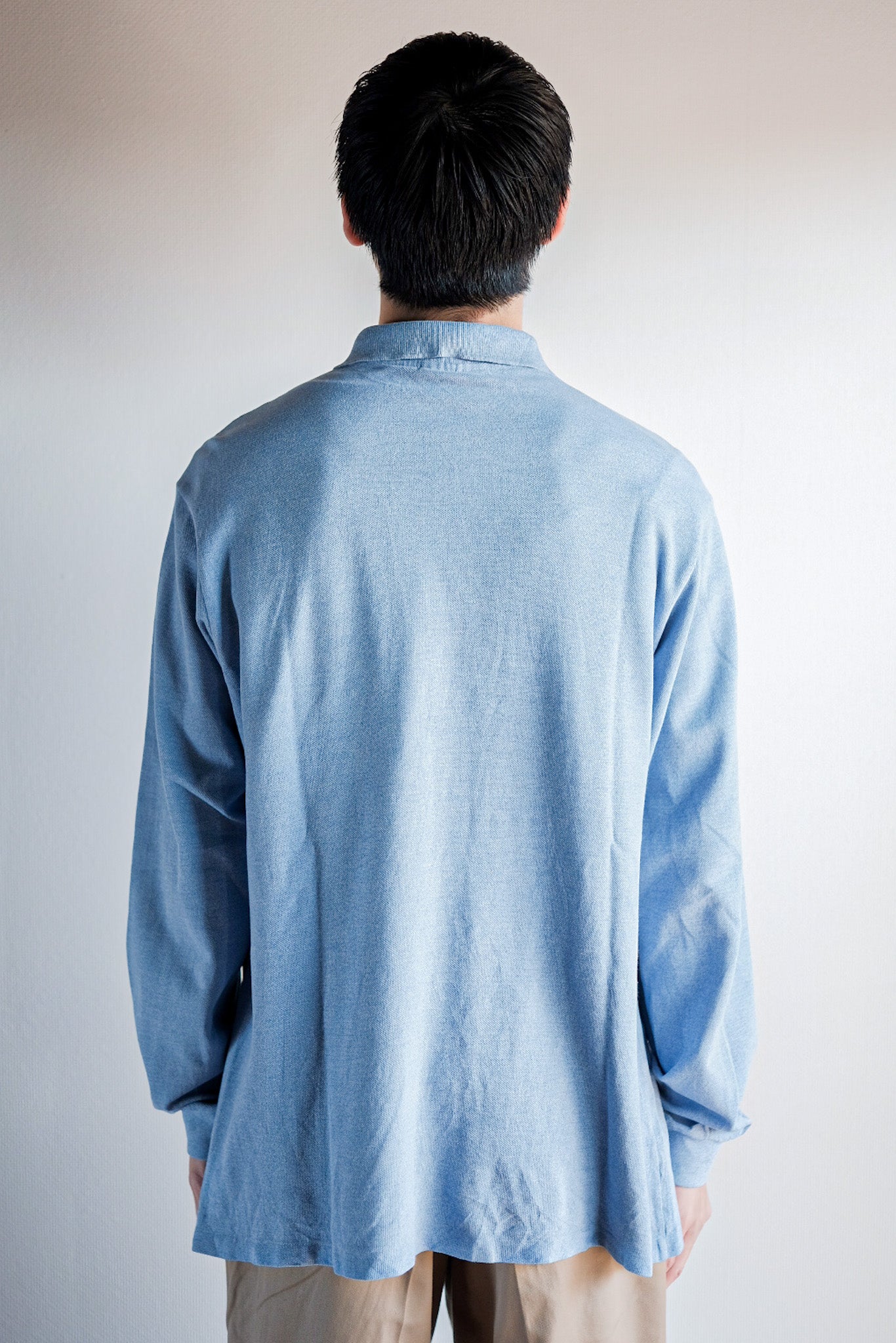 【~80's】CHEMISE LACOSTE L/S Polo Shirt Size.5 "Marbling Light Blue"