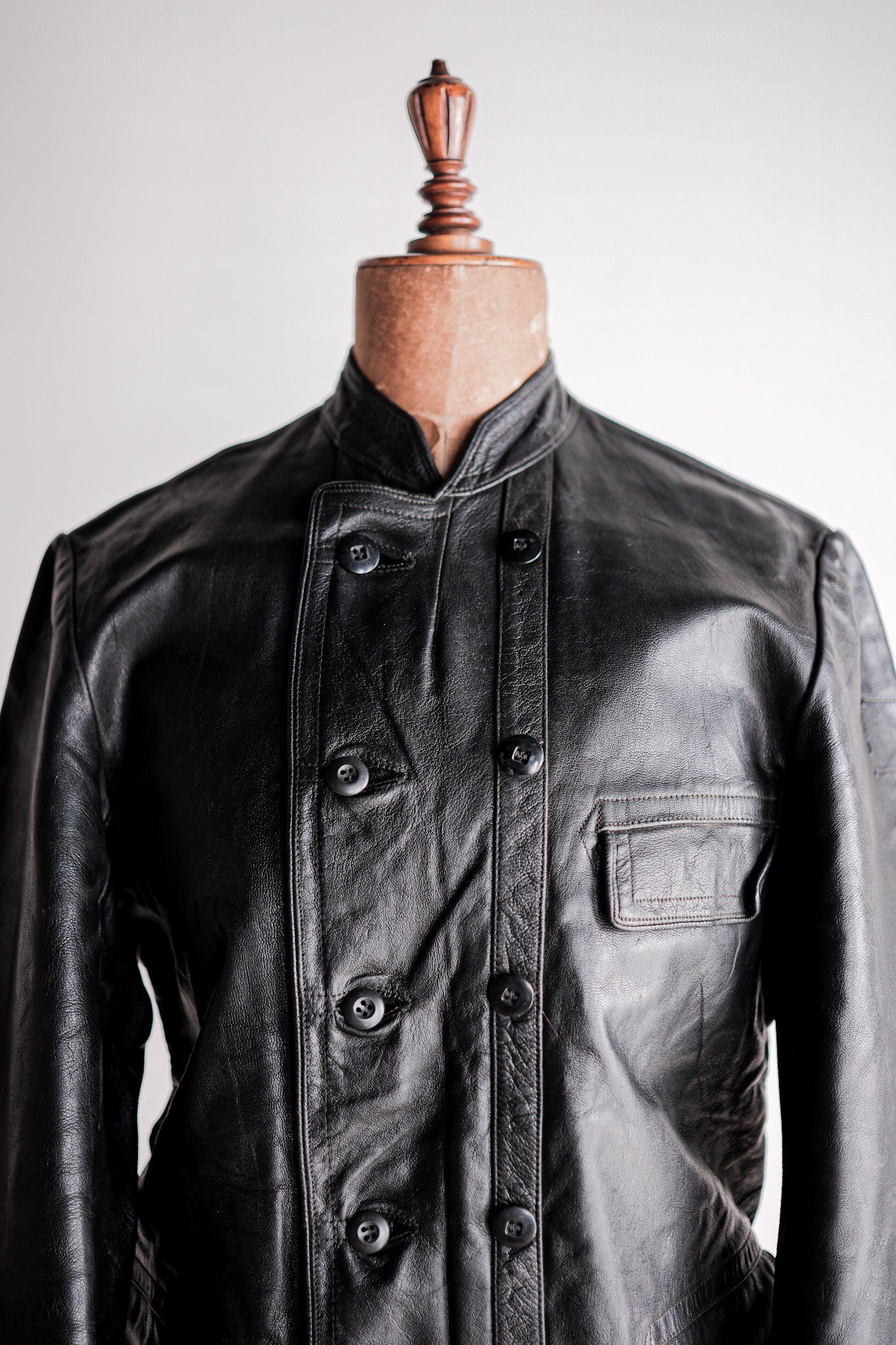 【~40's】Swedish Vintage Double Breasted Leather Jacket