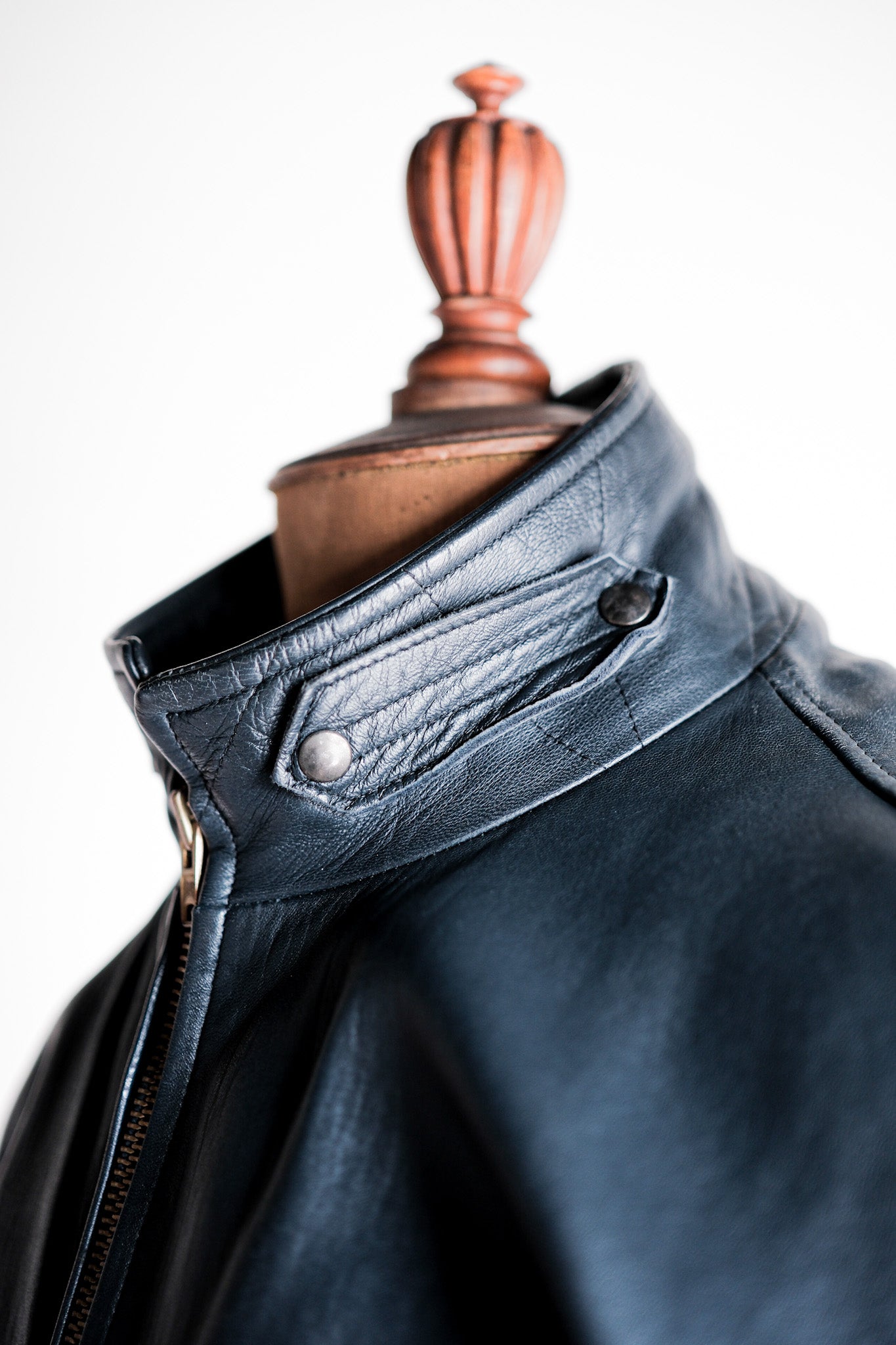 【~70's】French Air Force Pilot Leather Jacket With Chin Strap Size.96M