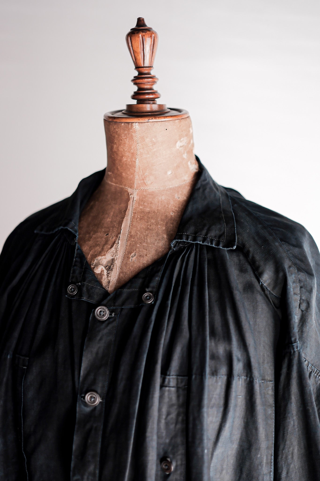 【Early 20th C】French Antique Indigo Linen Smock Open Type "Biaude"
