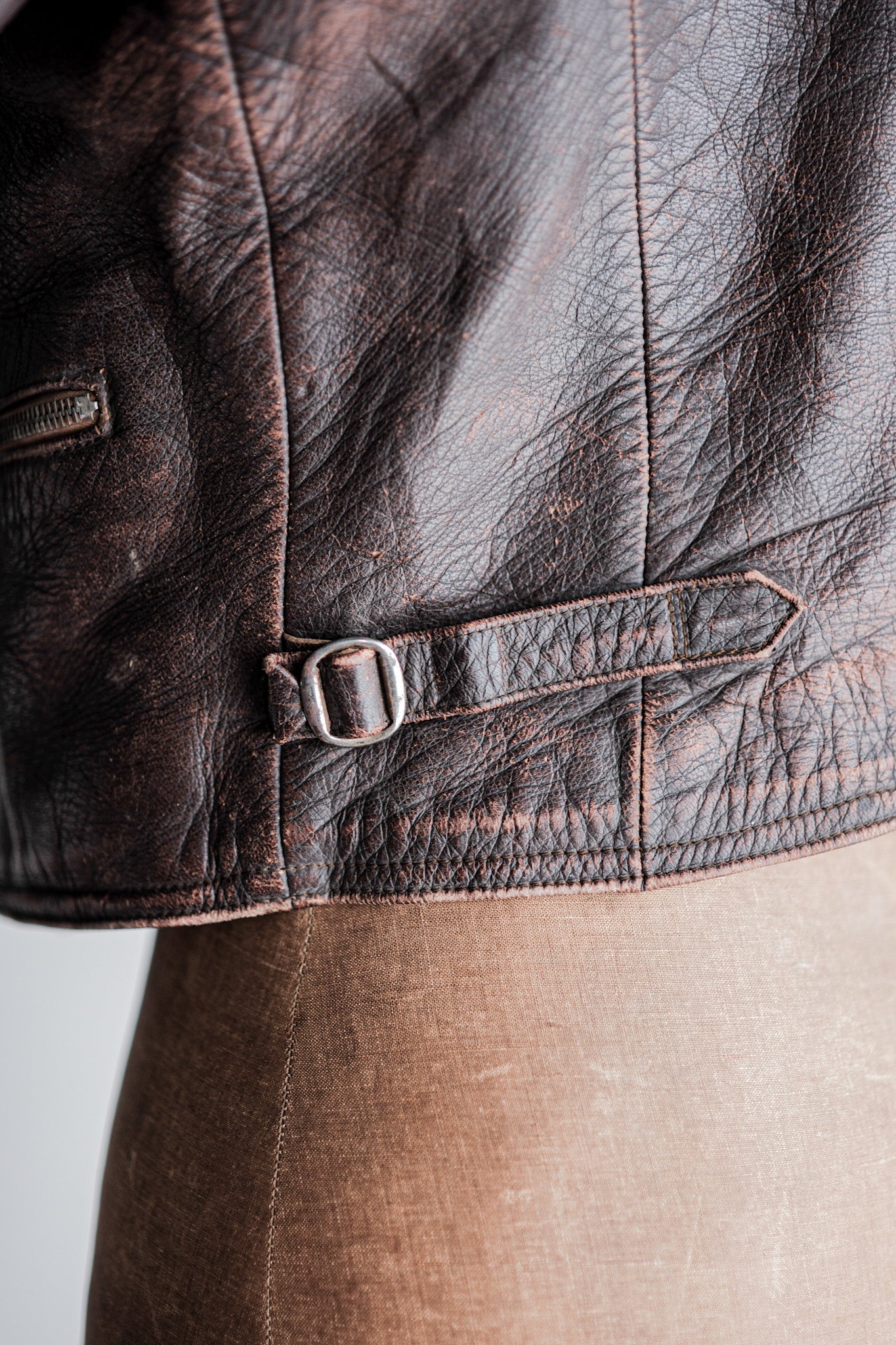【~30's】German Vintage Double Breasted Motorcycle Leather Jacket