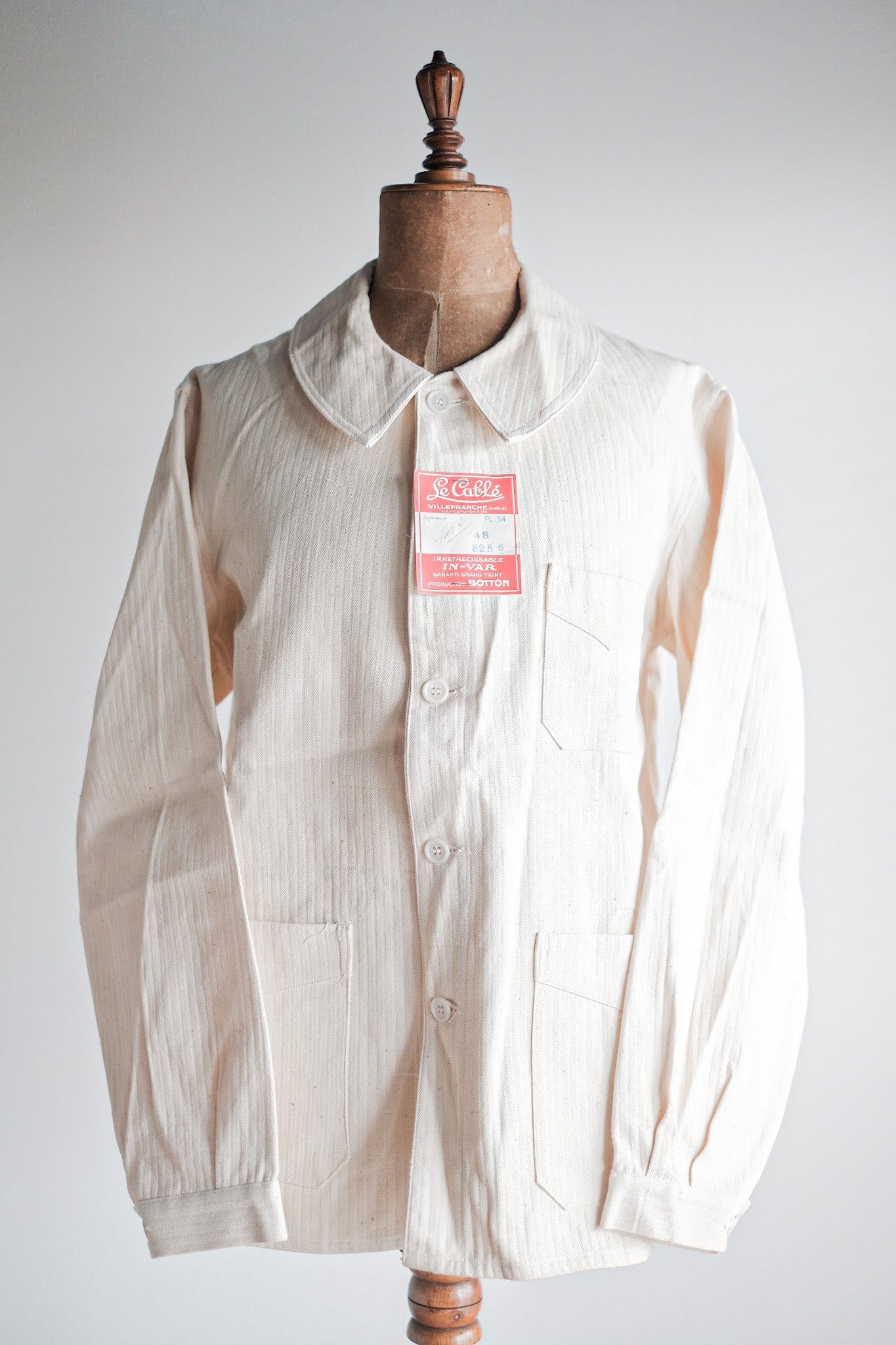 【~40’s】French Vintage White Cotton HBT Work Jacket “Dead Stock”