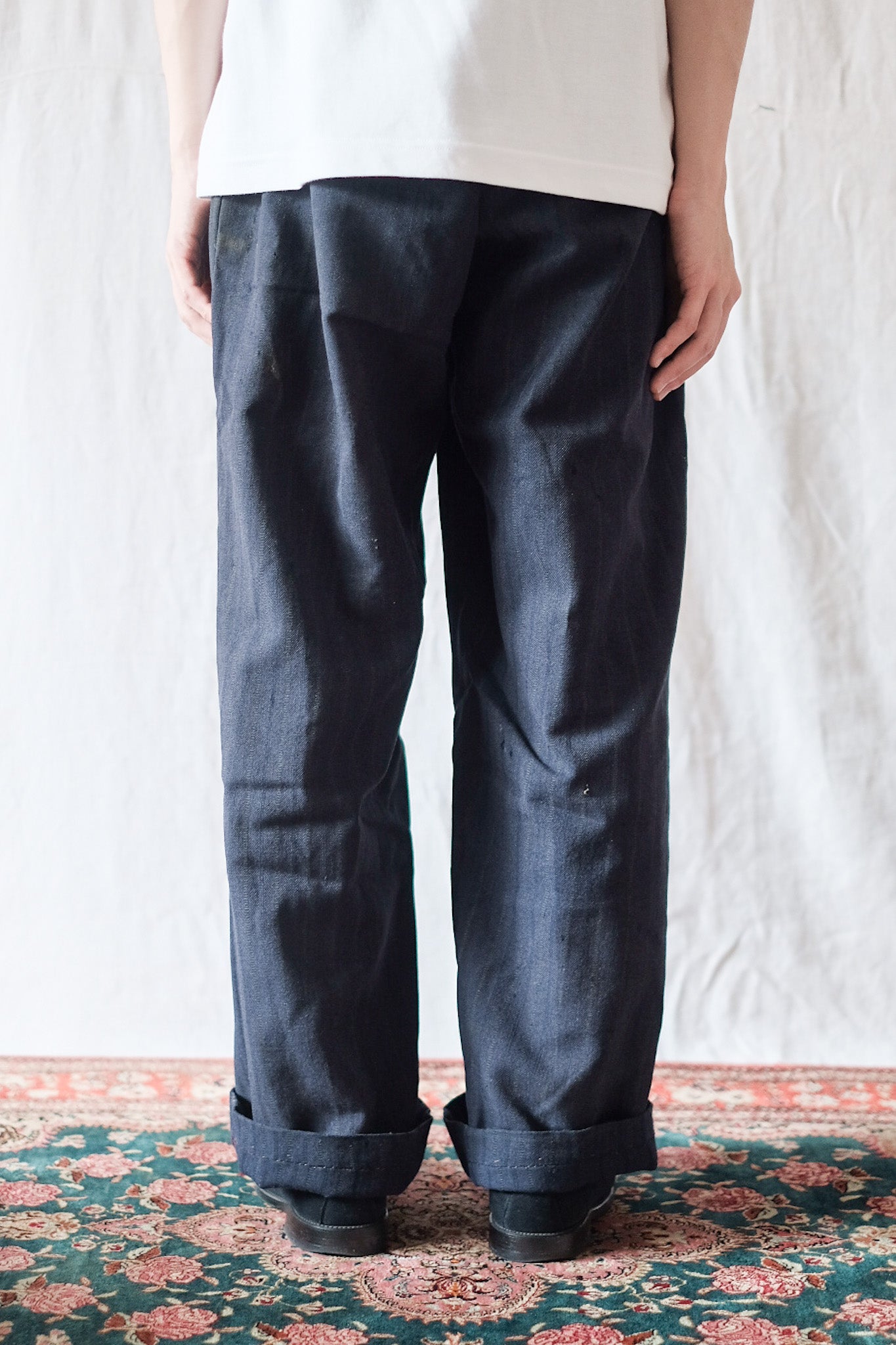 【~40's】French Vintage Navy Wool Striped Work Pant