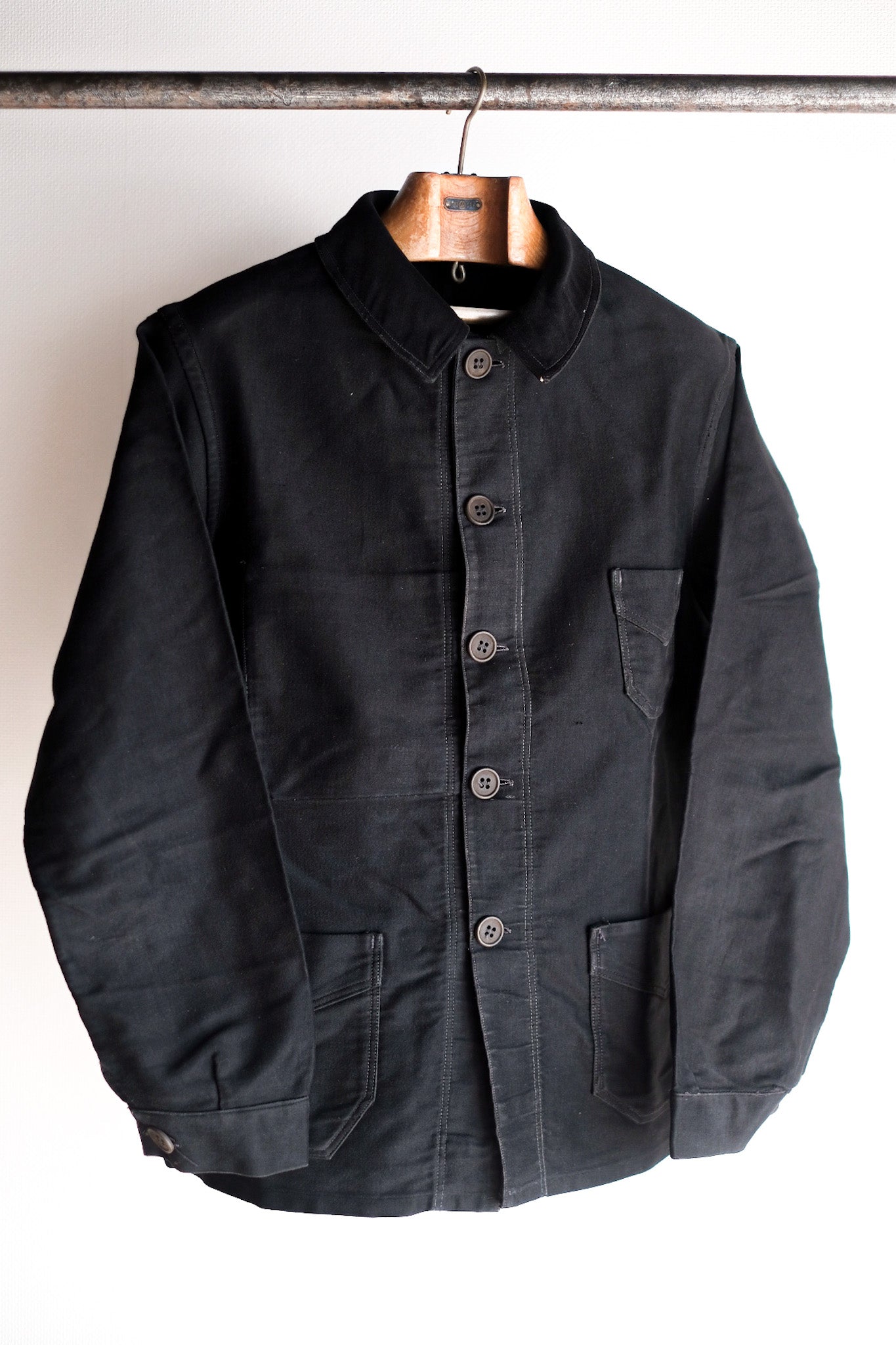 【~30's】French Vintage Black Moleskin Work Jacket