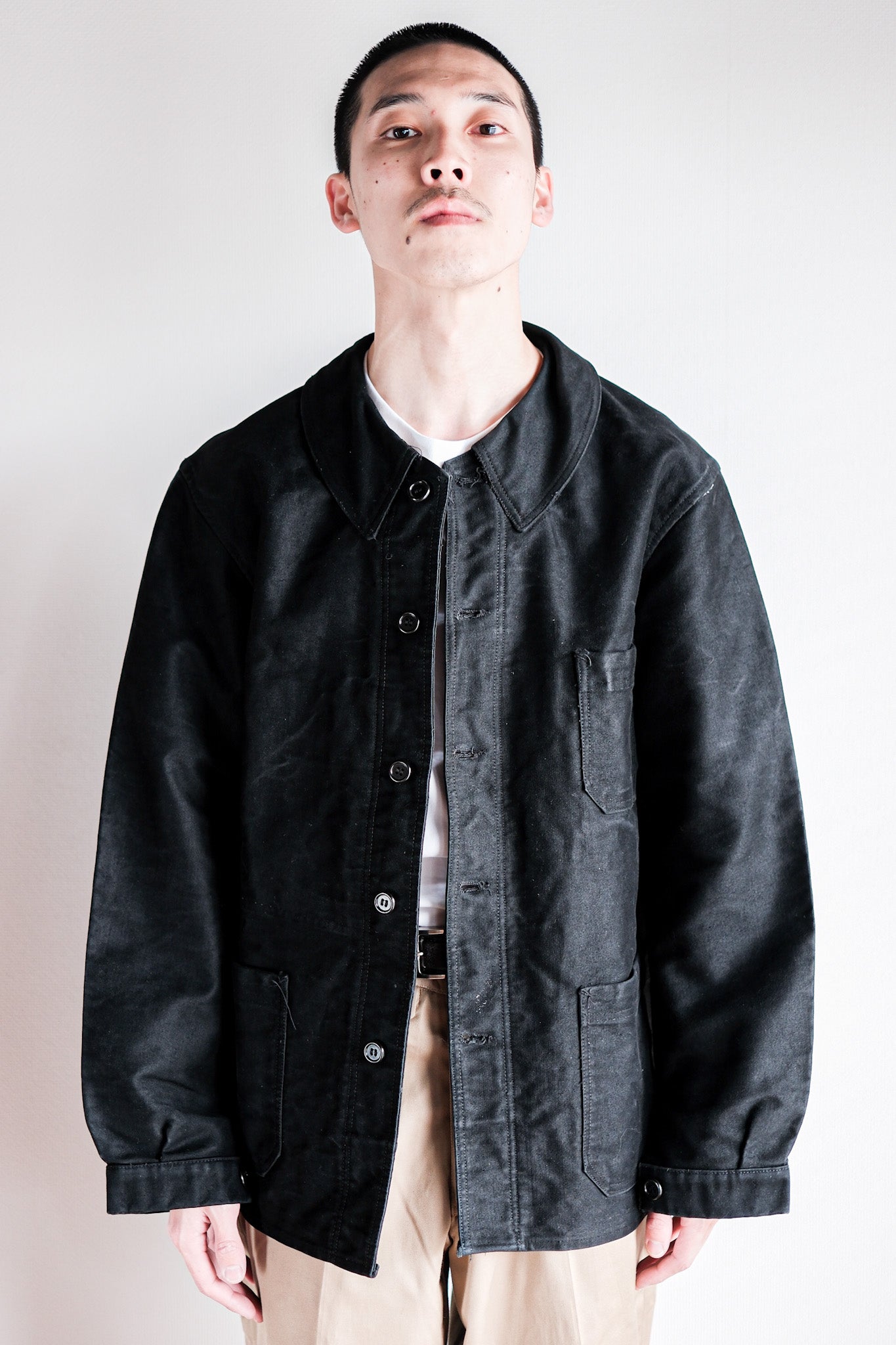 【~50's】French Vintage Black Moleskin Work Jacket