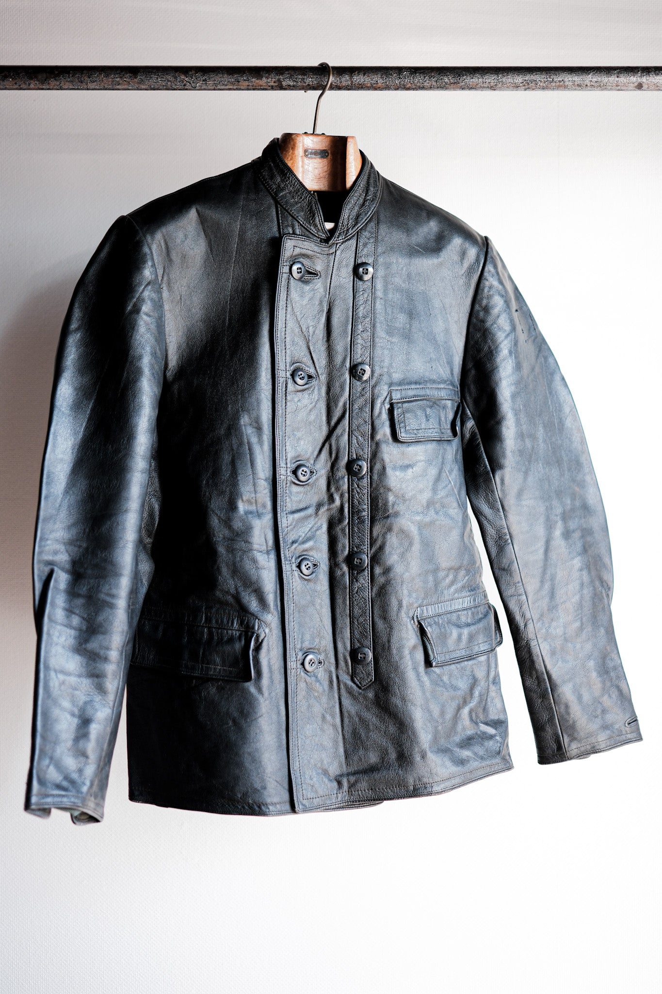 【~40's】Swedish Vintage Double Breasted Leather Jacket