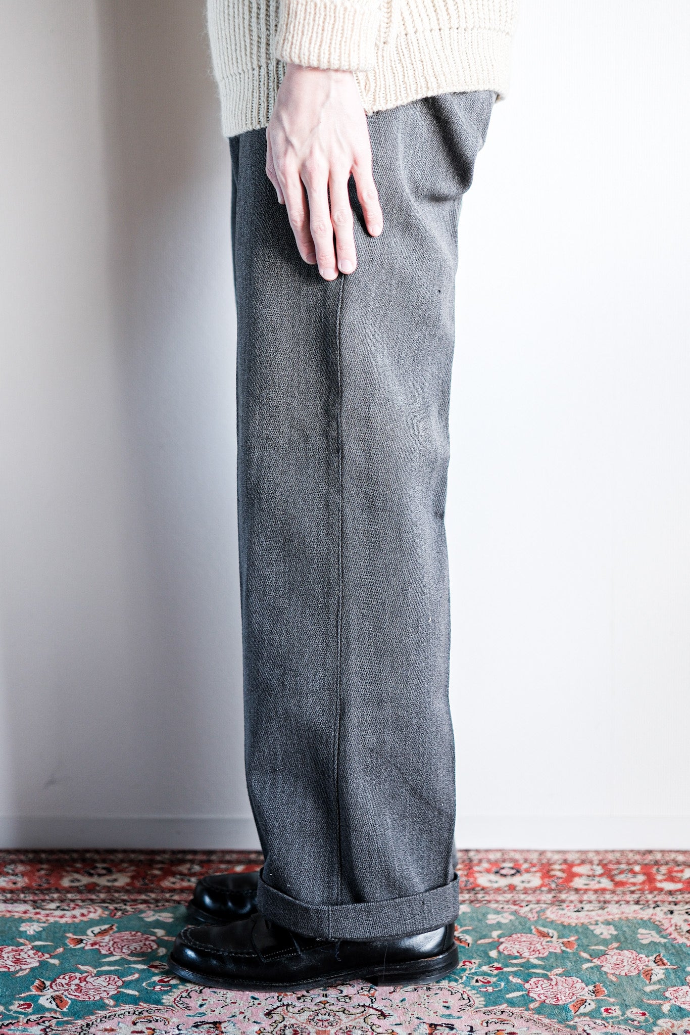 【~30's】French Vintage Salt & Pepper Cotton Twill Work Pants "Dead Stock"