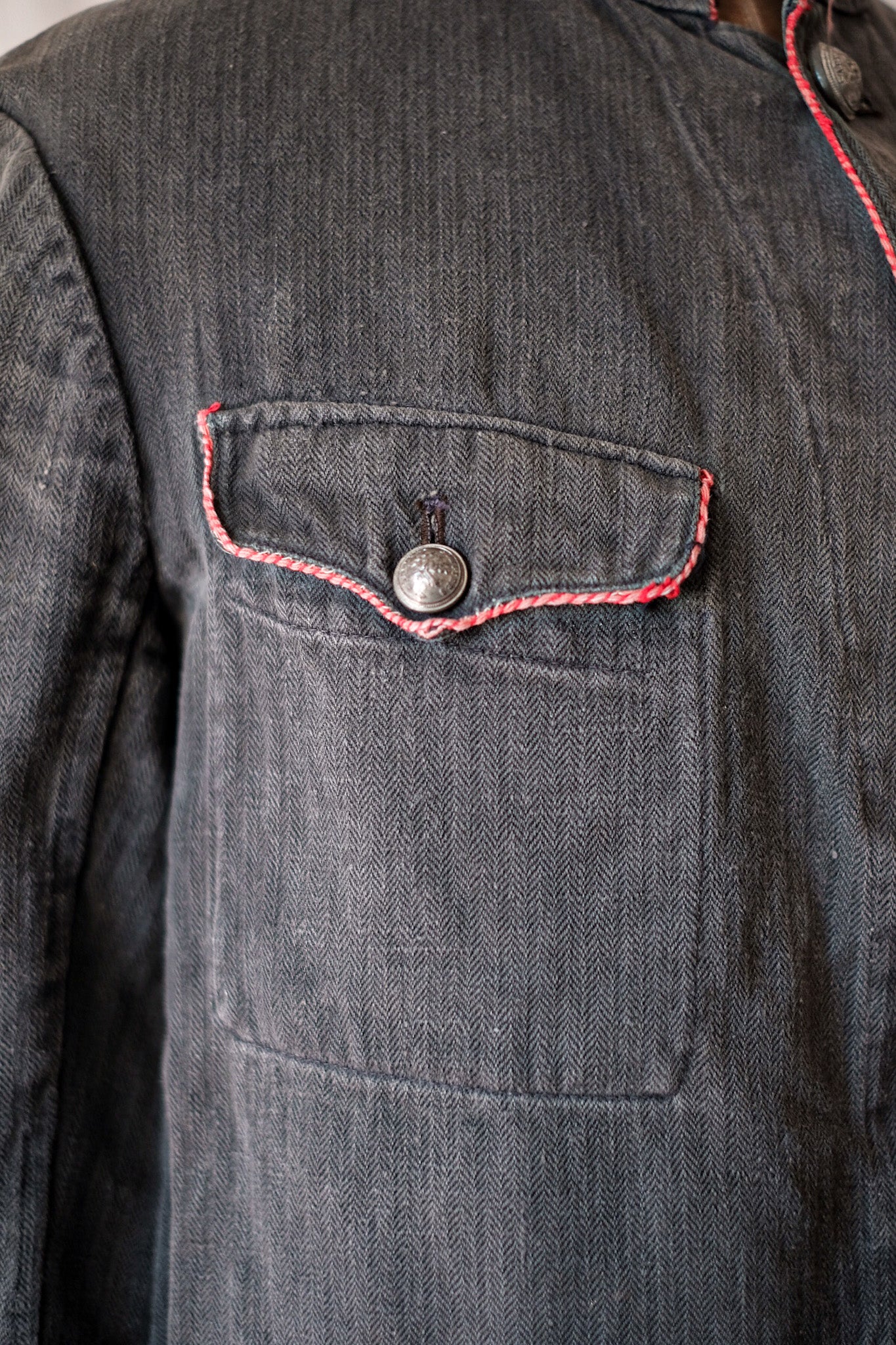 【~10's】French Vintage Black Linen HBT Fireman Jacket