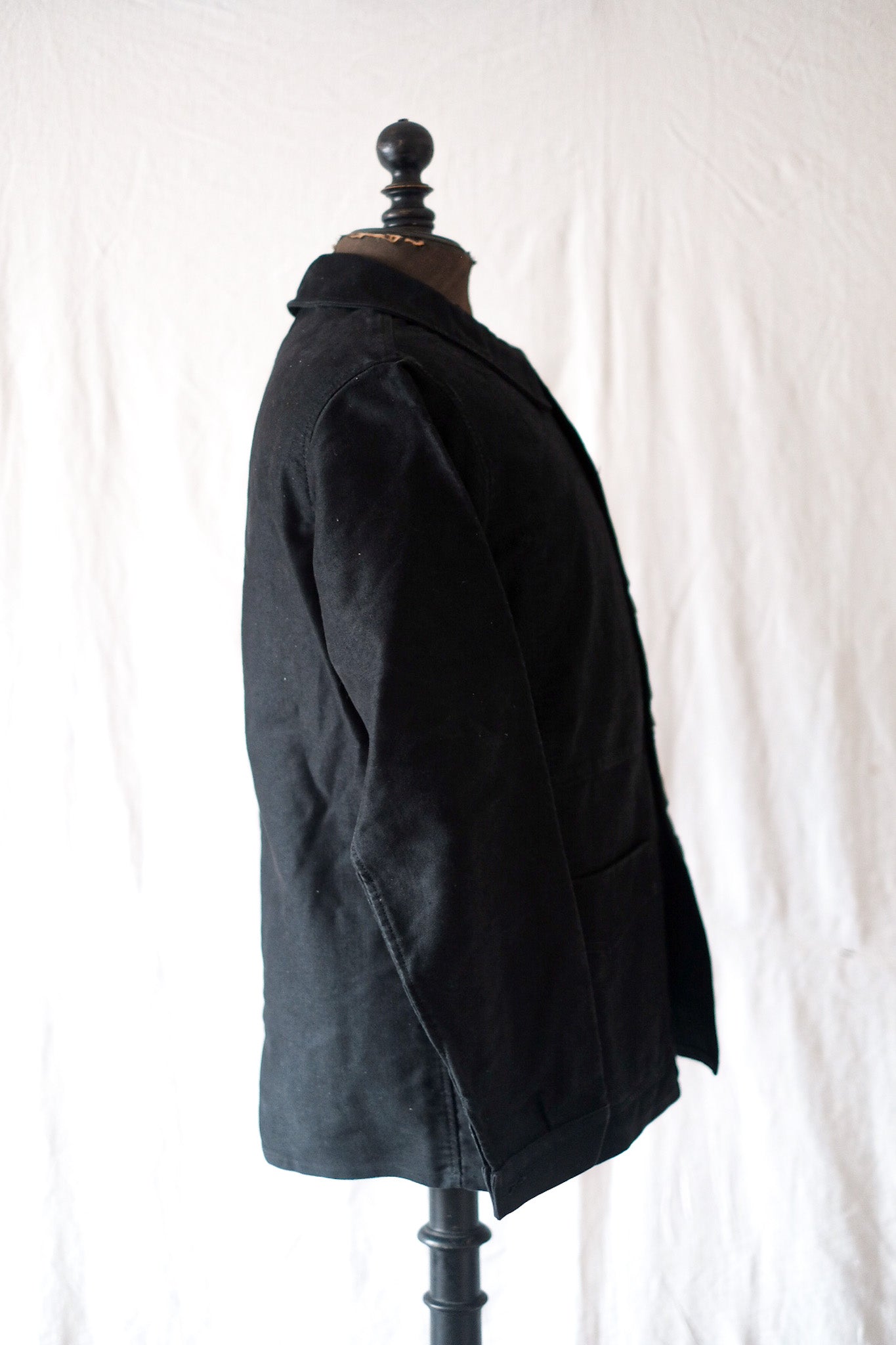 【~40's】French Vintage "Le Mont St. Michel" Black Moleskin Work Jacket
