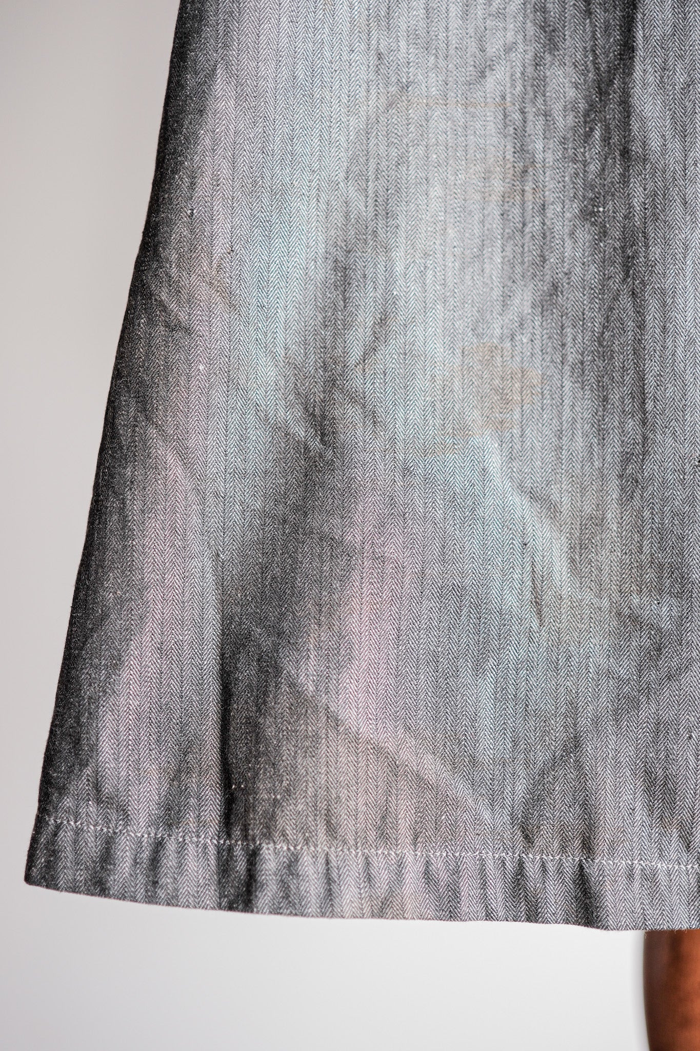 【~40's】French Vintage Salt & Pepper Cotton HBT Work Coat With Chin Strap "Dead Stock"