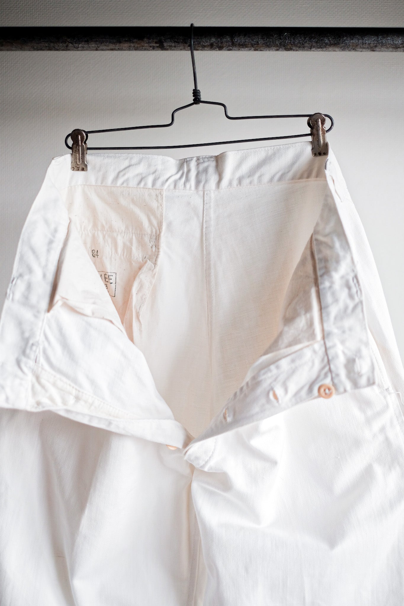 【~50's】French Army White Cotton Trousers Size. 84