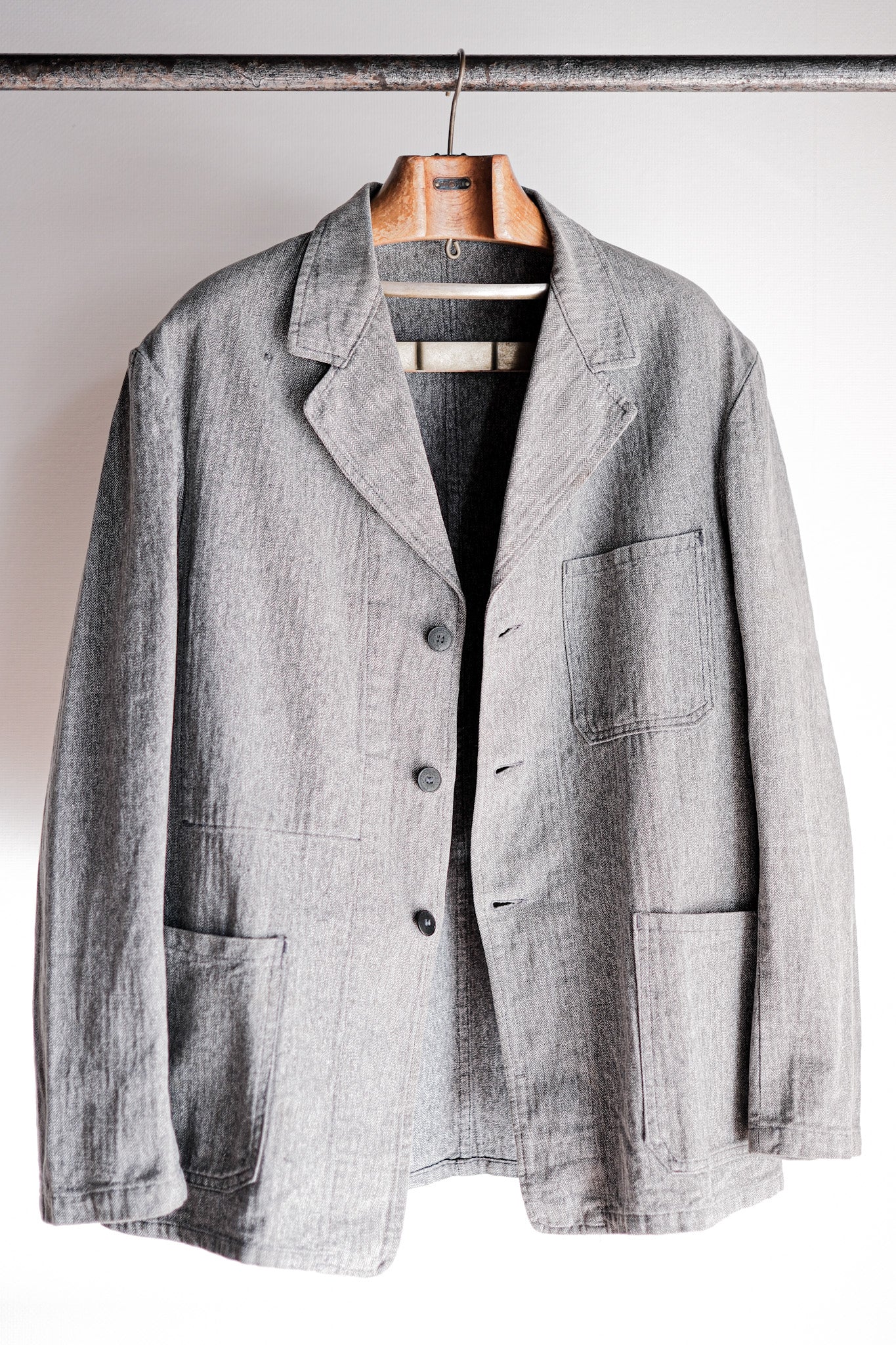 【~50's】French Vintage Salt & Pepper Cotton HBT Lapel Work Jacket