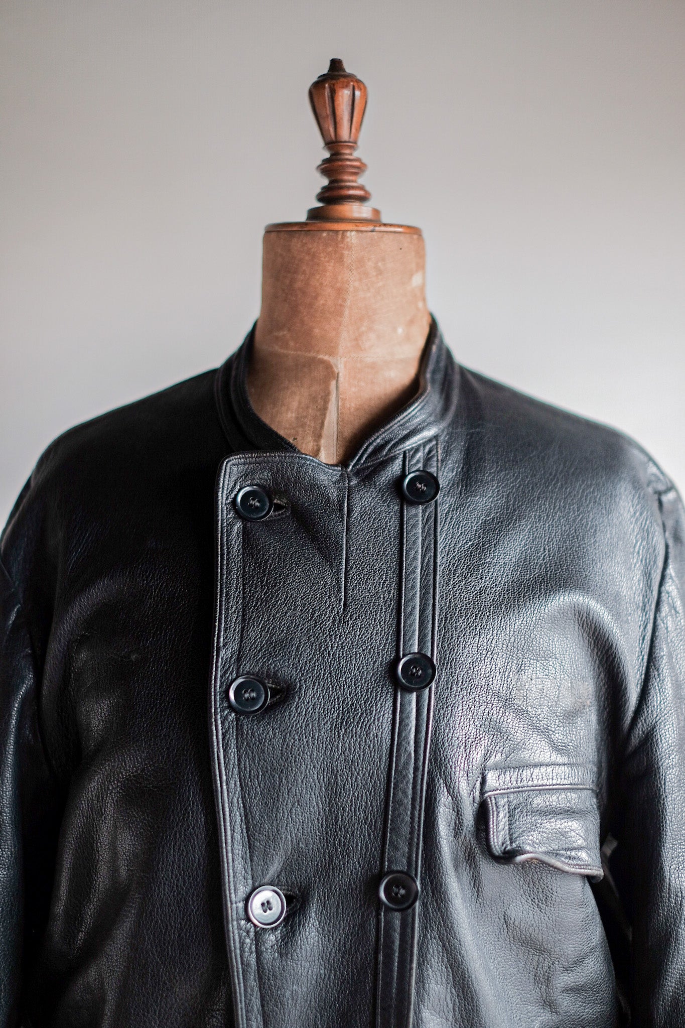 【~40's】Swedish Vintage Double Breasted Leather Jacket