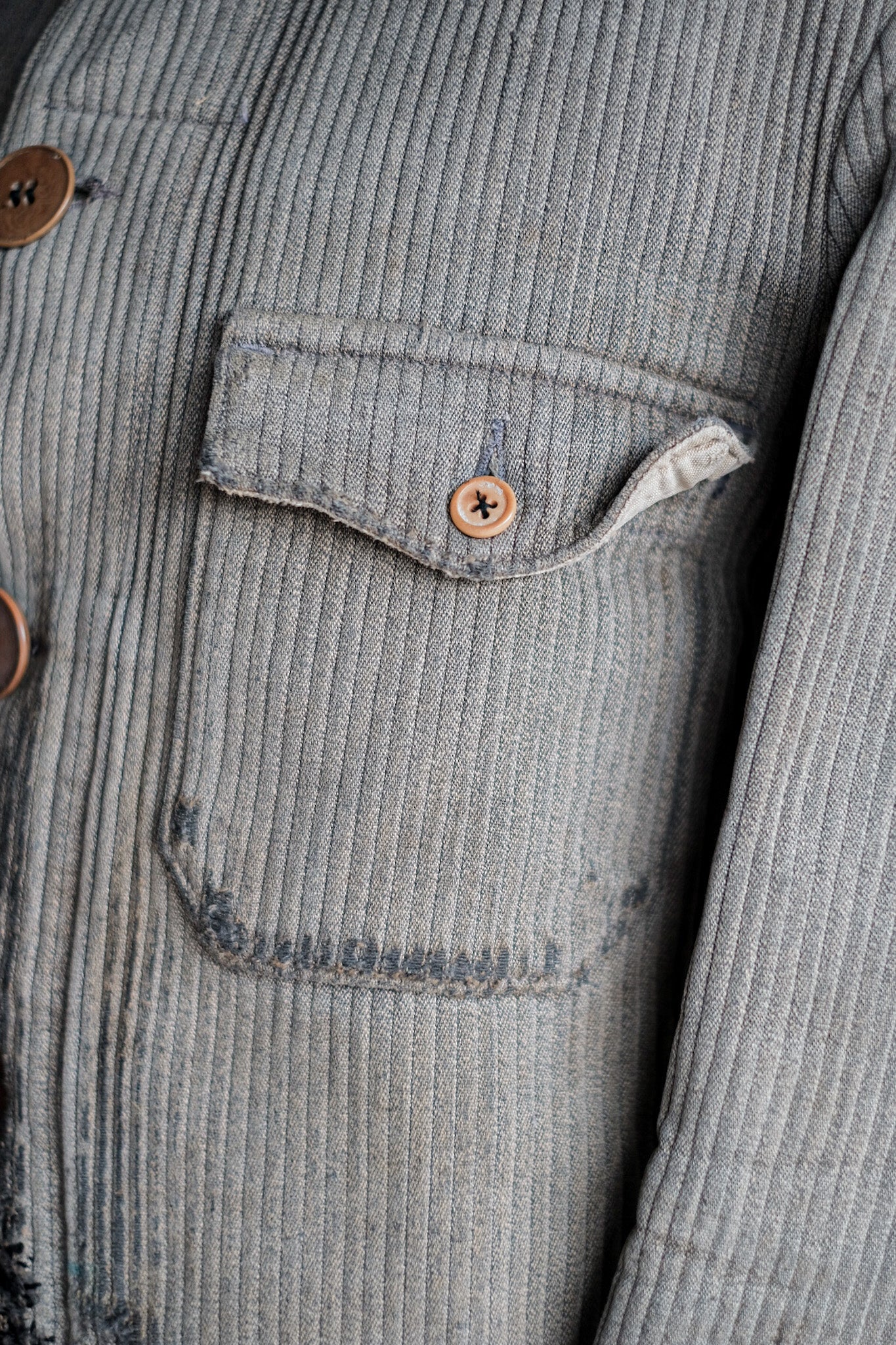 【~40's】French Vintage Gray Cotton Pique Hunting Jacket