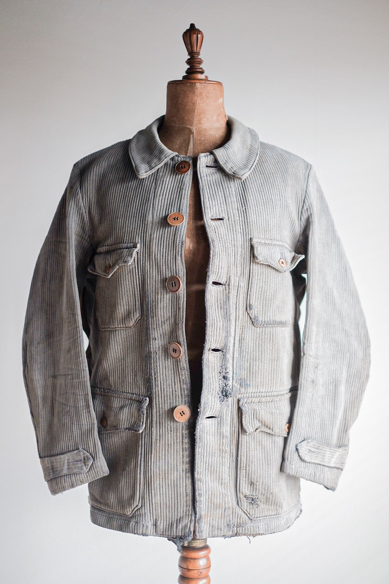 【~40's】French Vintage Gray Cotton Pique Hunting Jacket