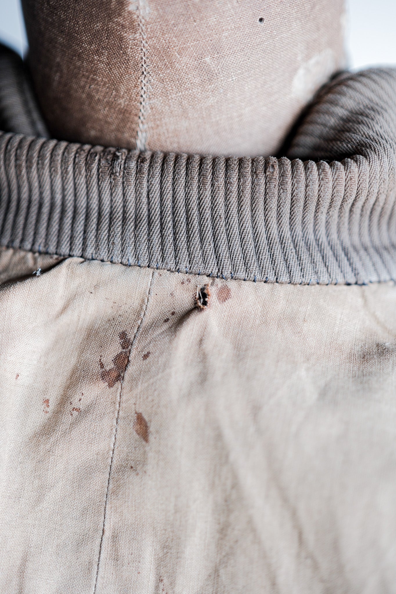 【~40's】French Vintage Brown Cotton Pique Lapel Gamekeeper Hunting Jacket "Unusual Pattern"