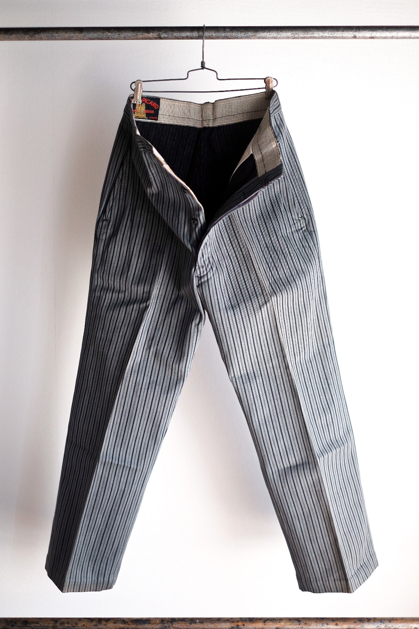 【~40's】French Vintage Cotton Striped Work Pants "Dead Stock"