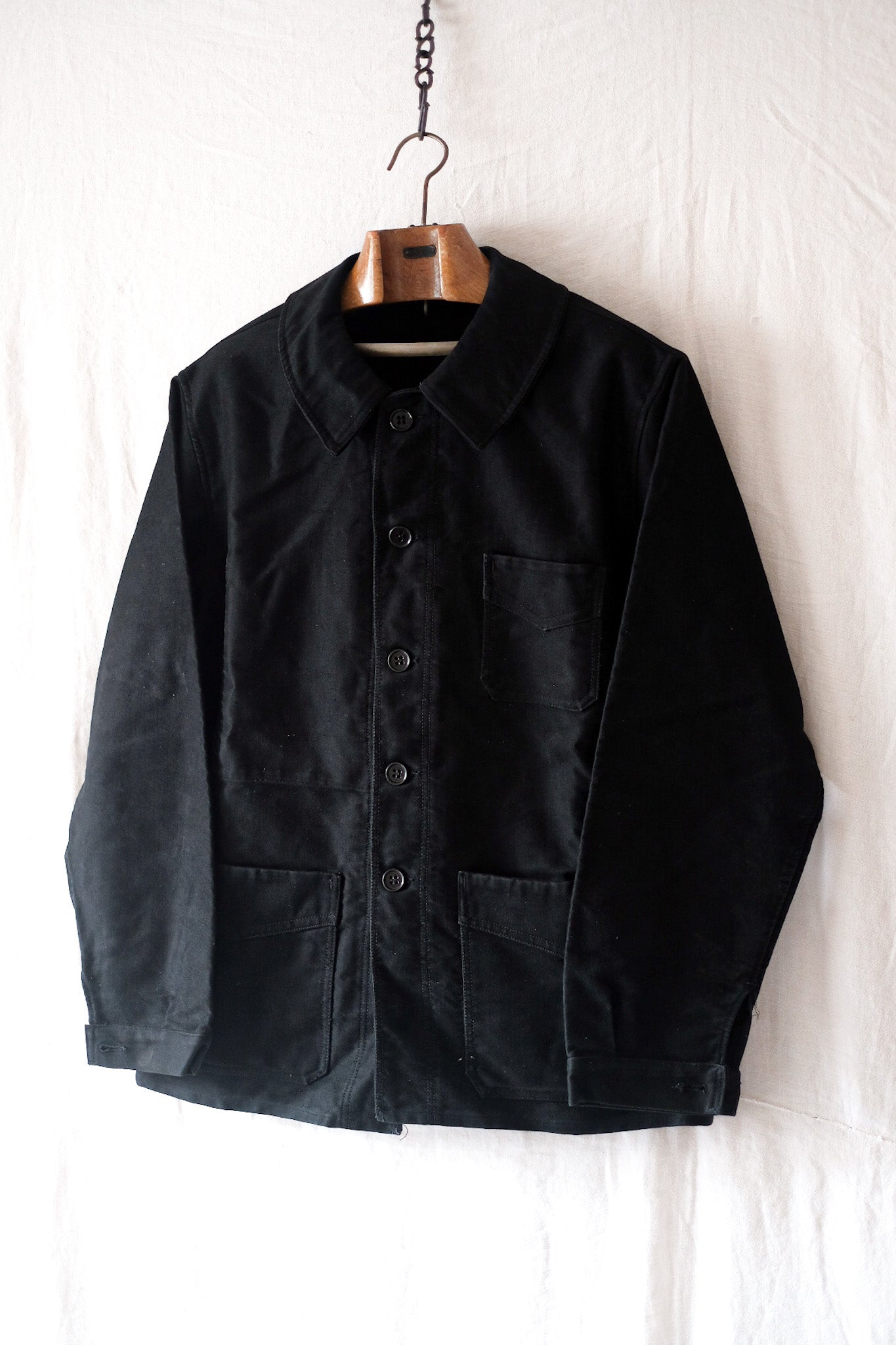 【~40's】French Vintage "Le Mont St. Michel" Black Moleskin Work Jacket