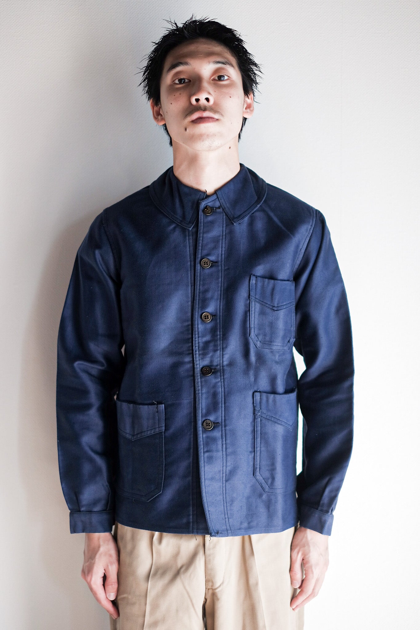 【~40's】French Vintage Blue Moleskin Work Jacket "Dead Stock"