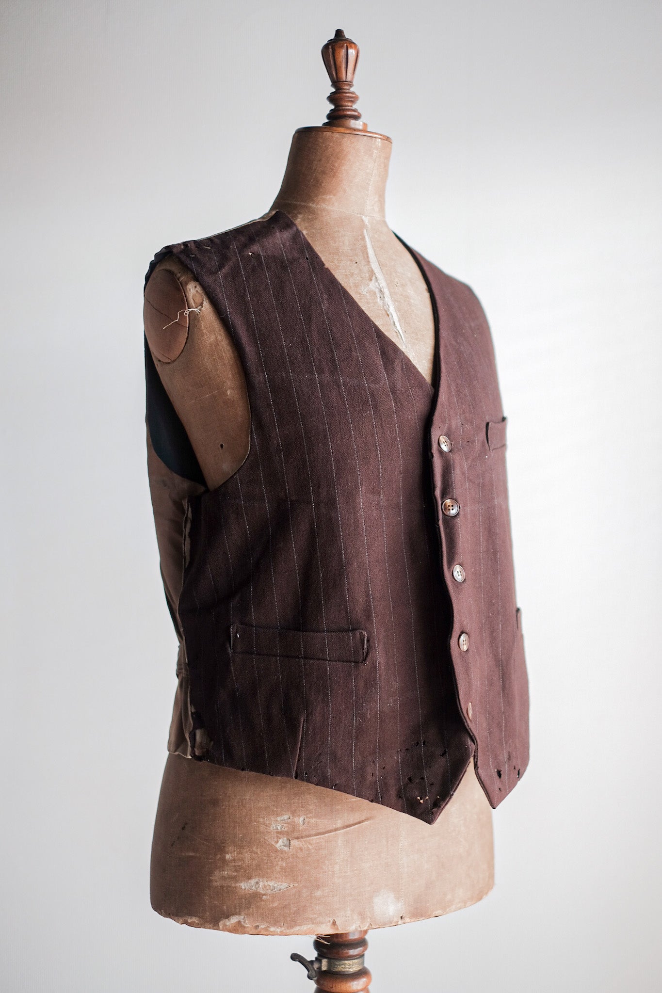 【~40's】French Vintage Brown Wool Work Gilet