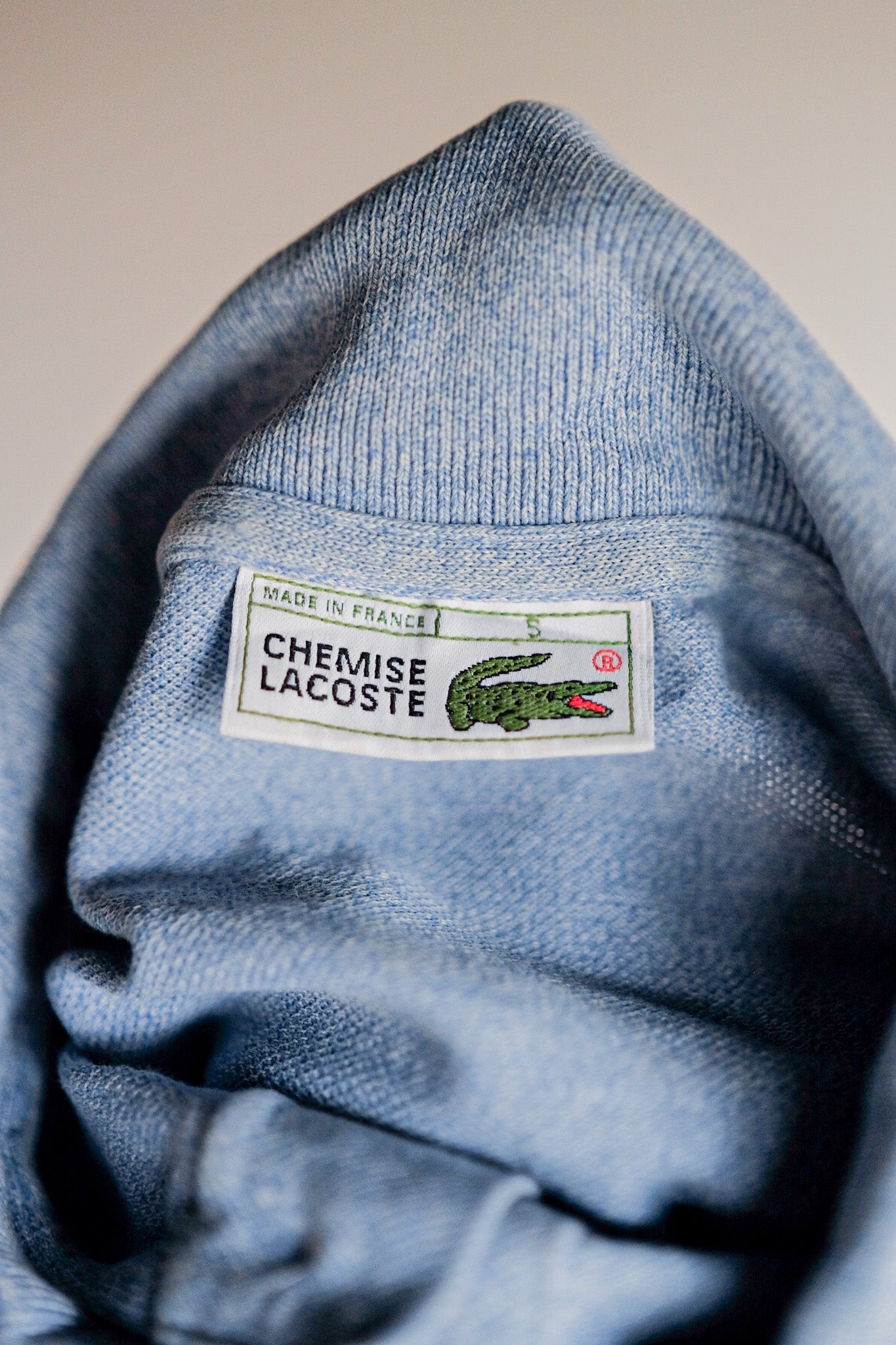 【~80's】CHEMISE LACOSTE L/S Polo Shirt Size.5 "Marbling Light Blue"