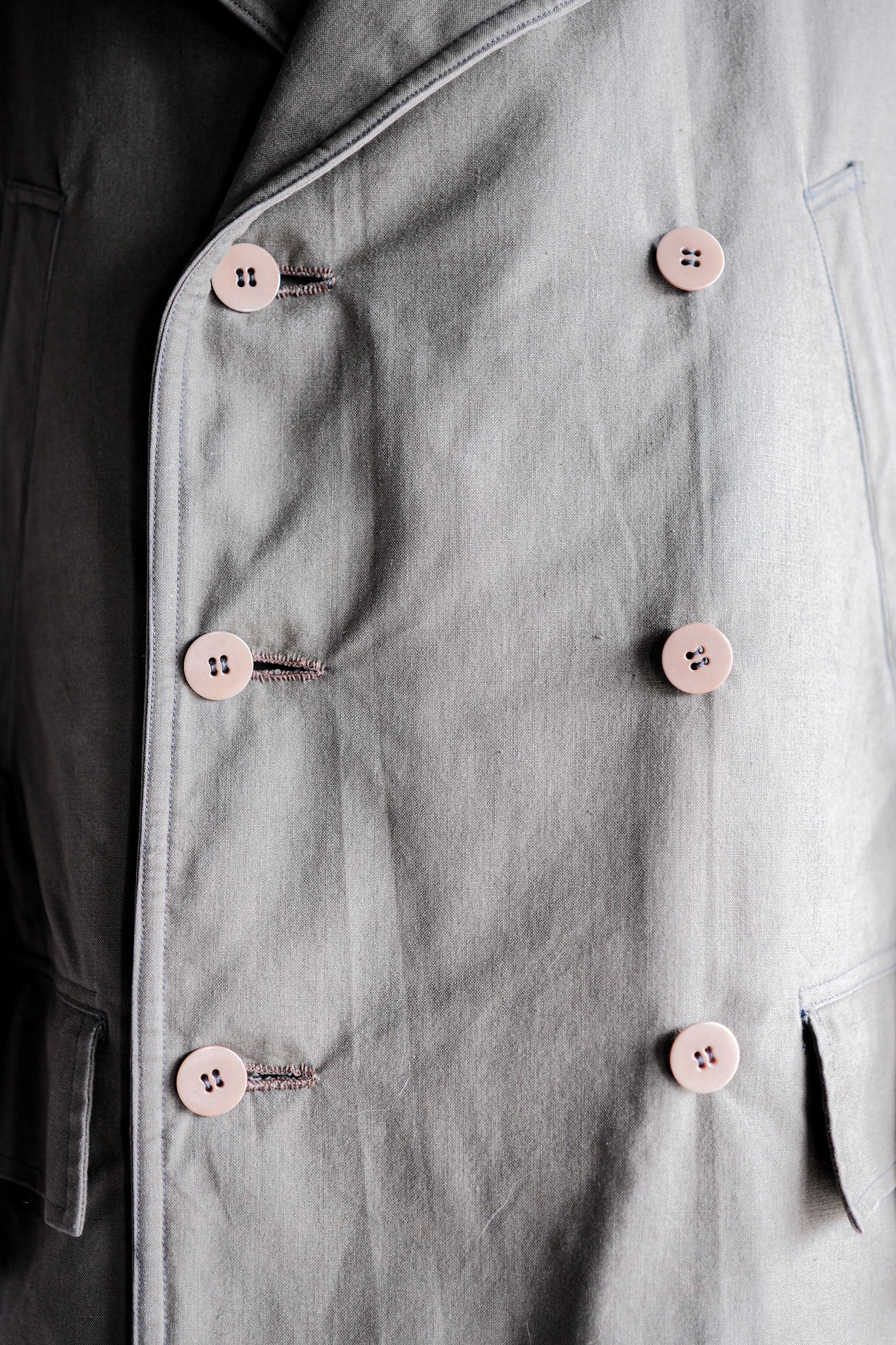 【~40's】French Vintage Shawl Collar Green Cotton Canvas Mackinaw Coat