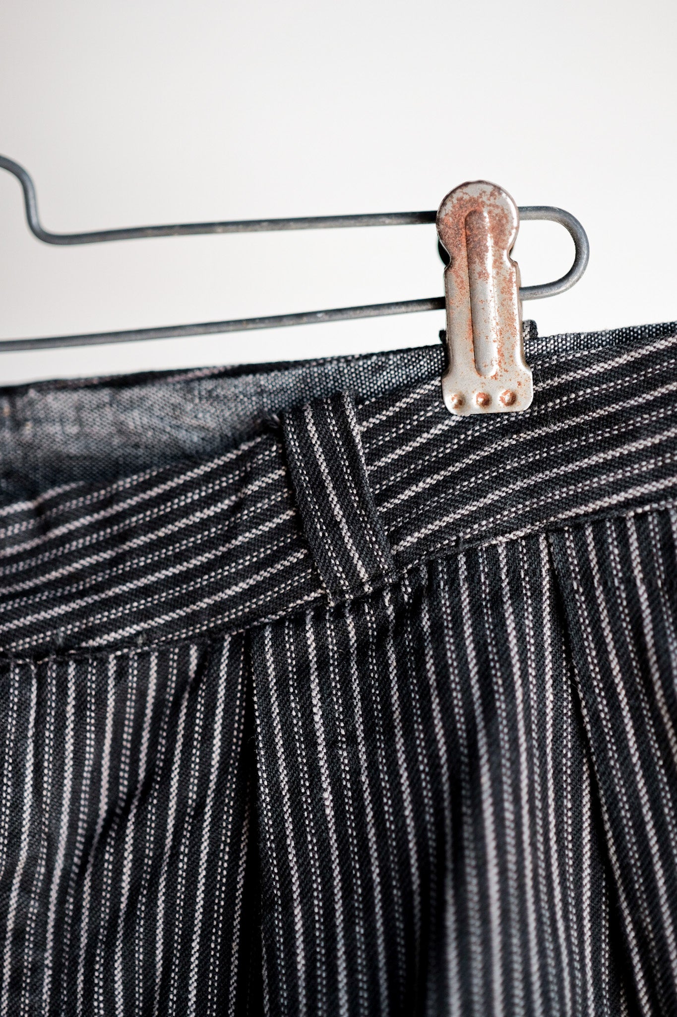 【~ 40 대 's 프랑스 빈티지면 스트라이프 작업 바지