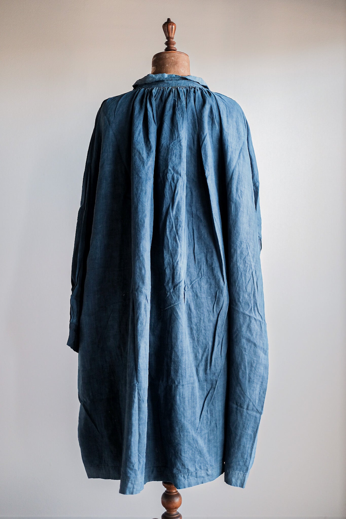 【Early 20th C】French Antique Indigo Linen Smock Open Type "Biaude"