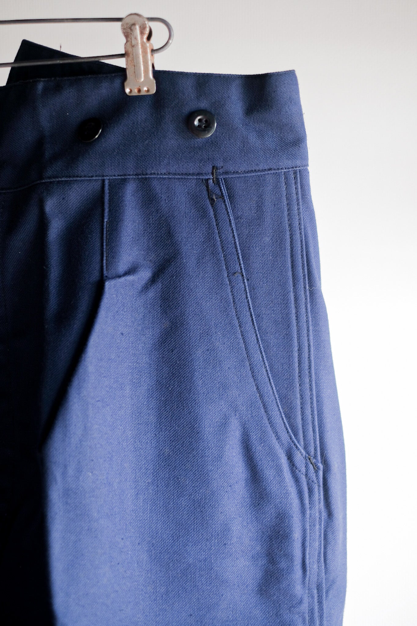 【~40's】French Vintage Blue Cotton Twill Work Pants "Dead Stock"